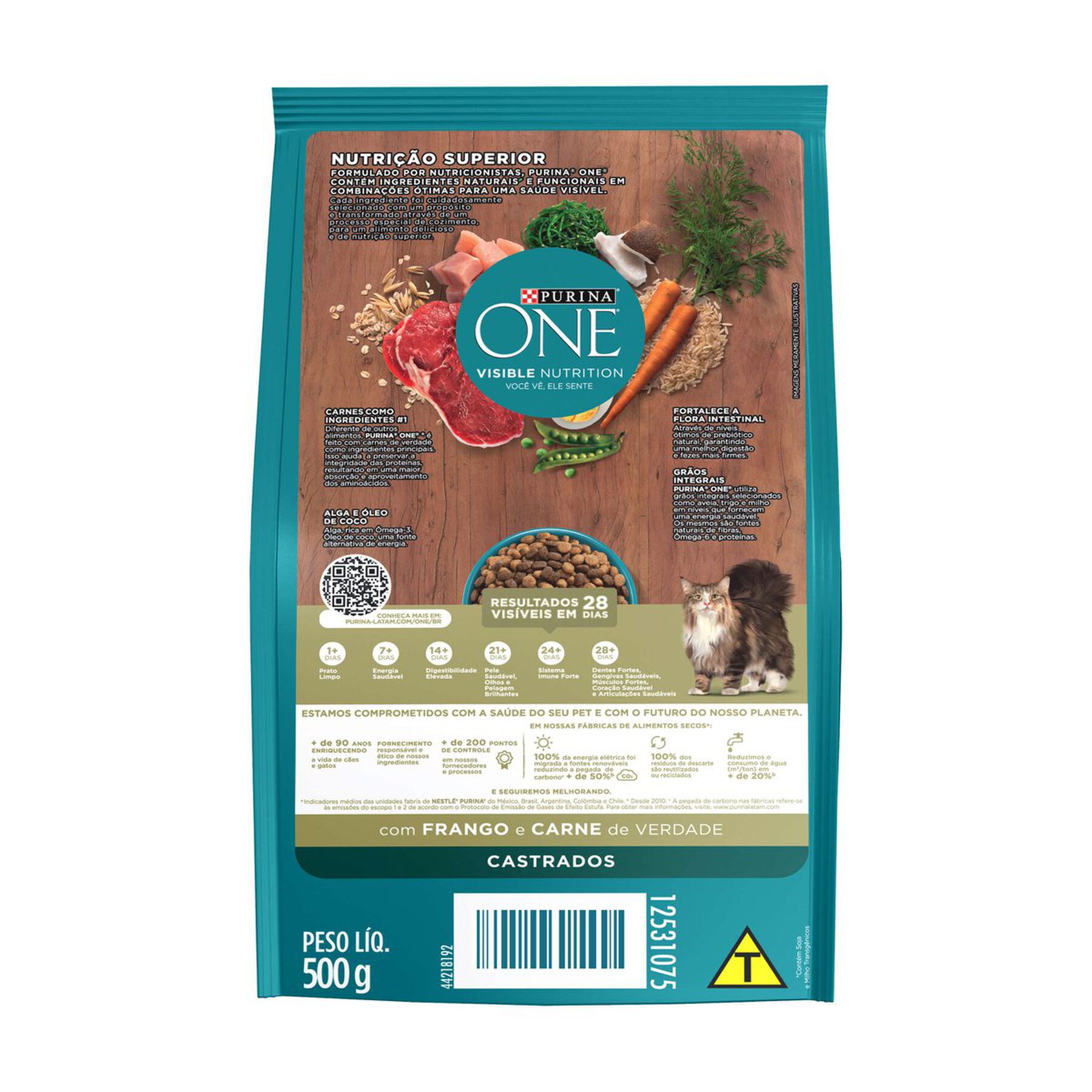 Alimento para Gatos Castrados Frango e Carne Purina One Visible Nutrition Pacote 500g