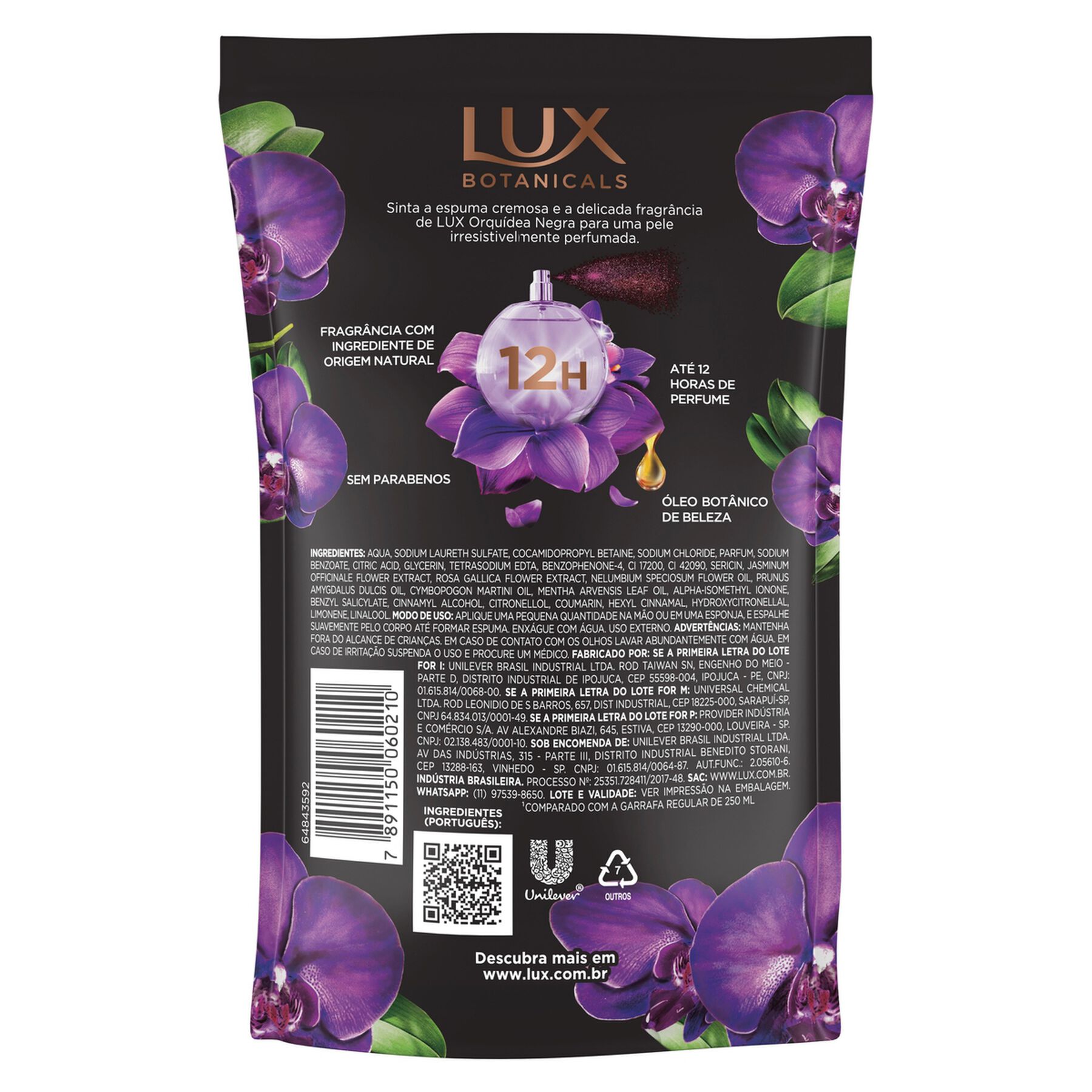 Sabonete L&iacute;quido Orqu&iacute;dea Negra Lux Botanicals Sach&ecirc; 200ml Refil