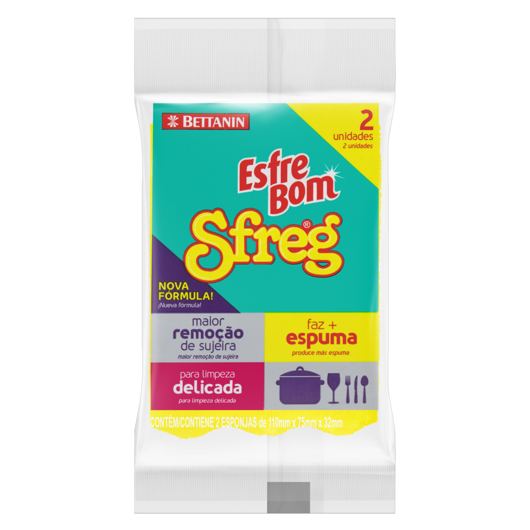 Esponja Limpeza Delicada Esfrebom Sfreg C/2 Unidades&nbsp;