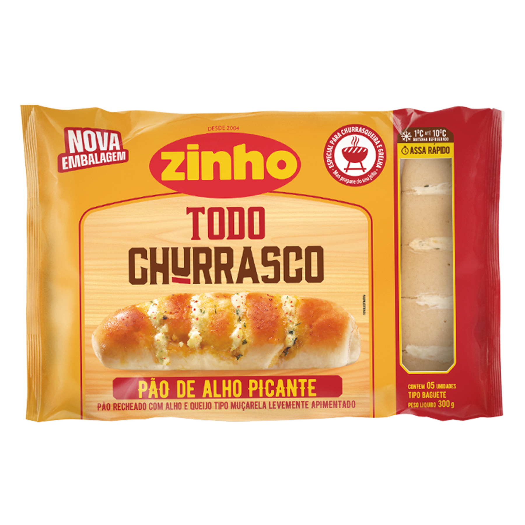 Pão de Alho Baguete Picante com Queijo Zinho Pacote 300g