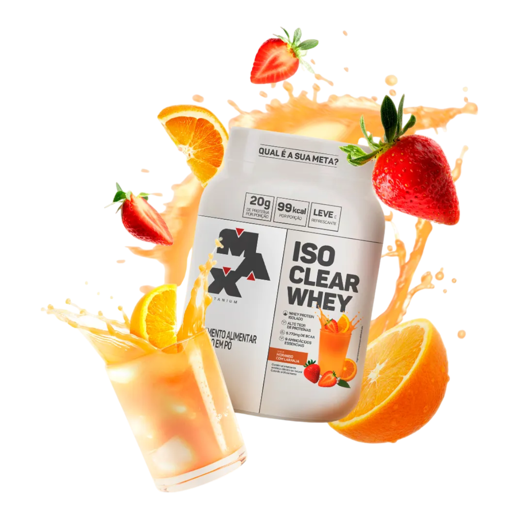 Suplemento em P&oacute; Morango com Laranja Iso Clear Whey Max Titanium Pote 405g