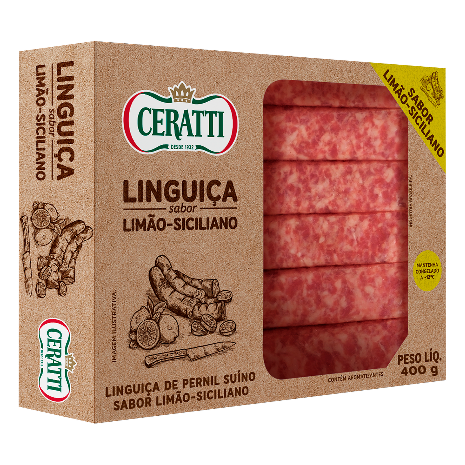 Lingui&ccedil;a de Pernil Su&iacute;no Lim&atilde;o-Siciliano Ceratti Caixa 500g