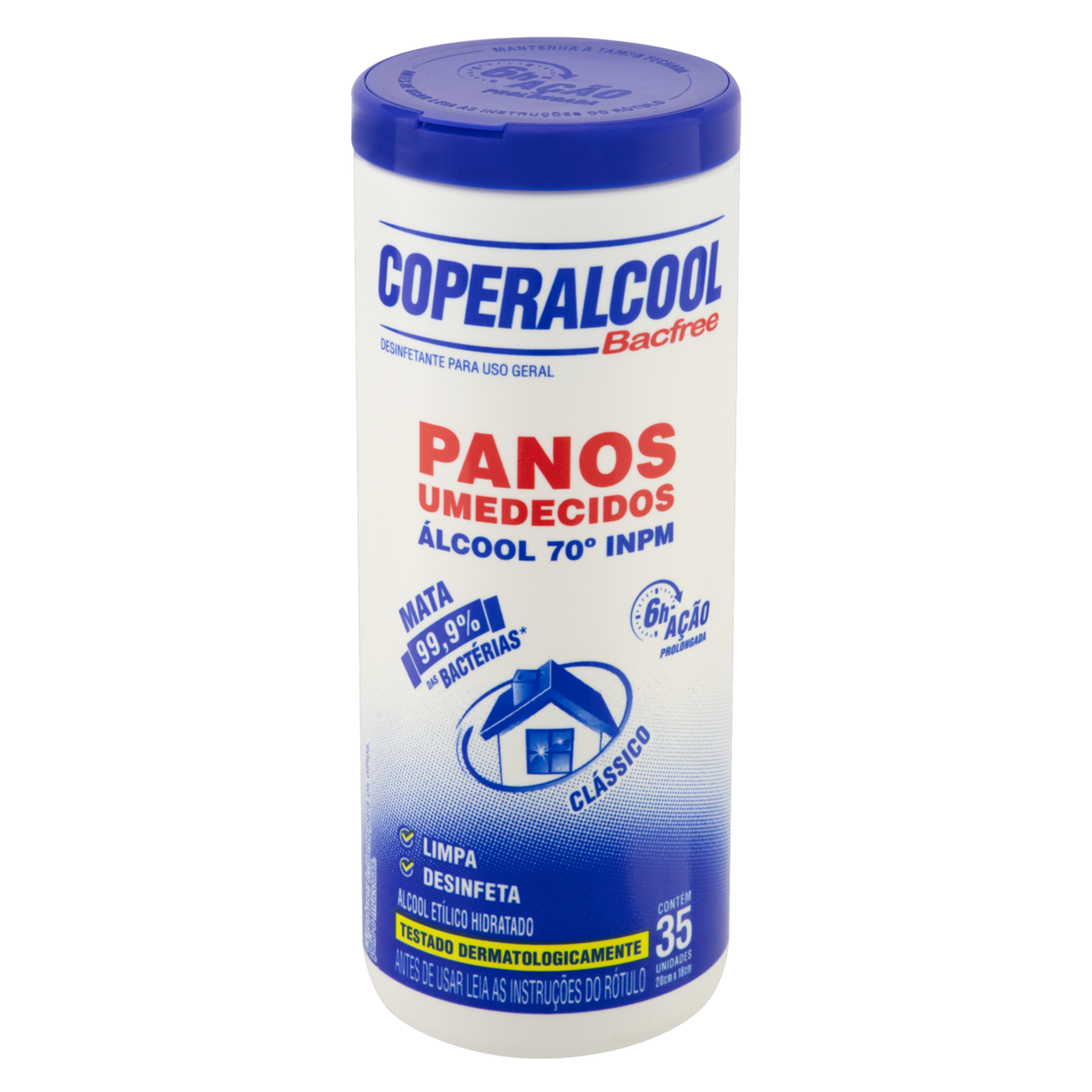 Pano Umedecido Álcool 70° INPM Clássico Coperalcool Bacfree 20cm x 18cm 35 Unidades