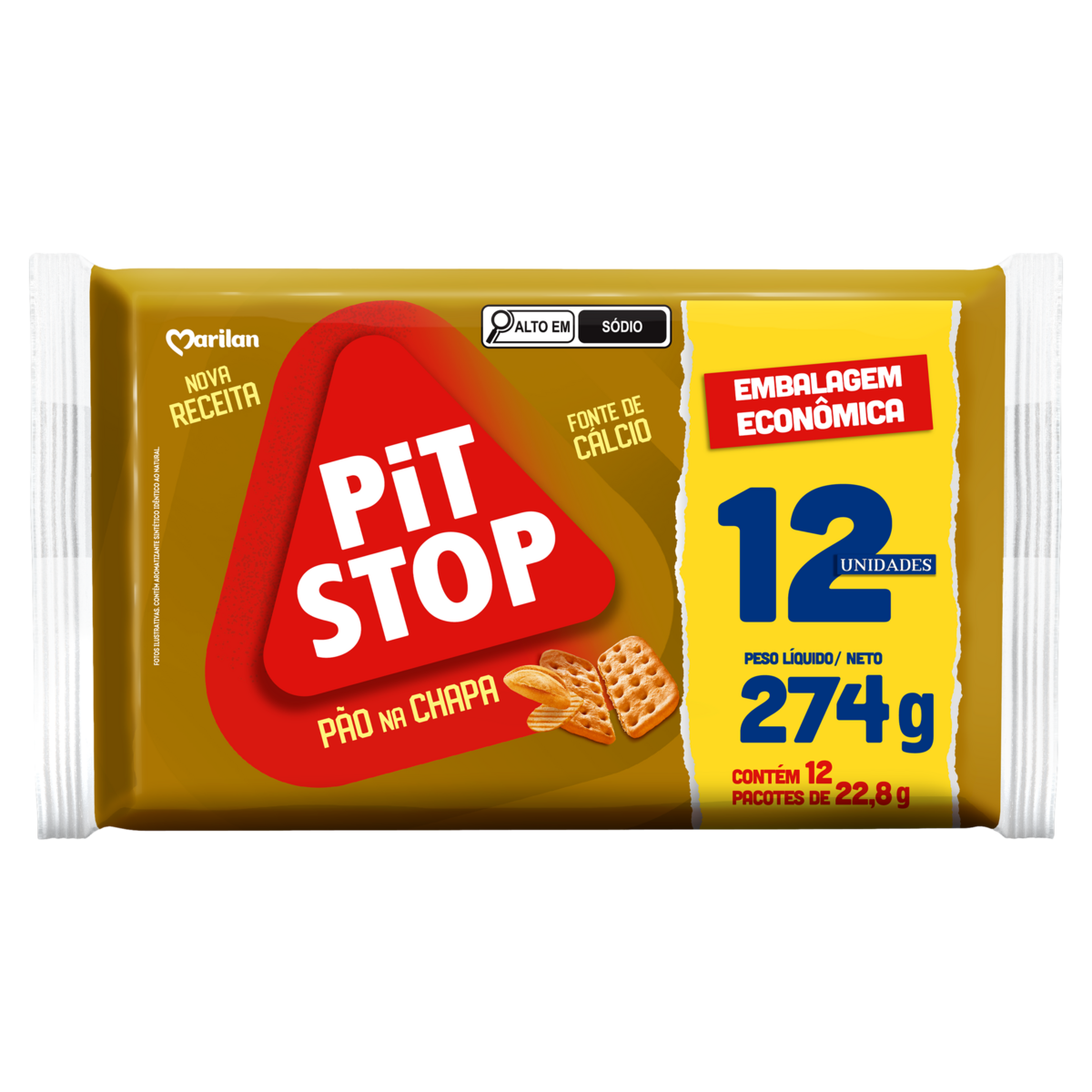 Biscoito P&atilde;o na Chapa Marilan Pit Stop Pacote 274g C/12 Unidades - Embalagem Econ&ocirc;mica