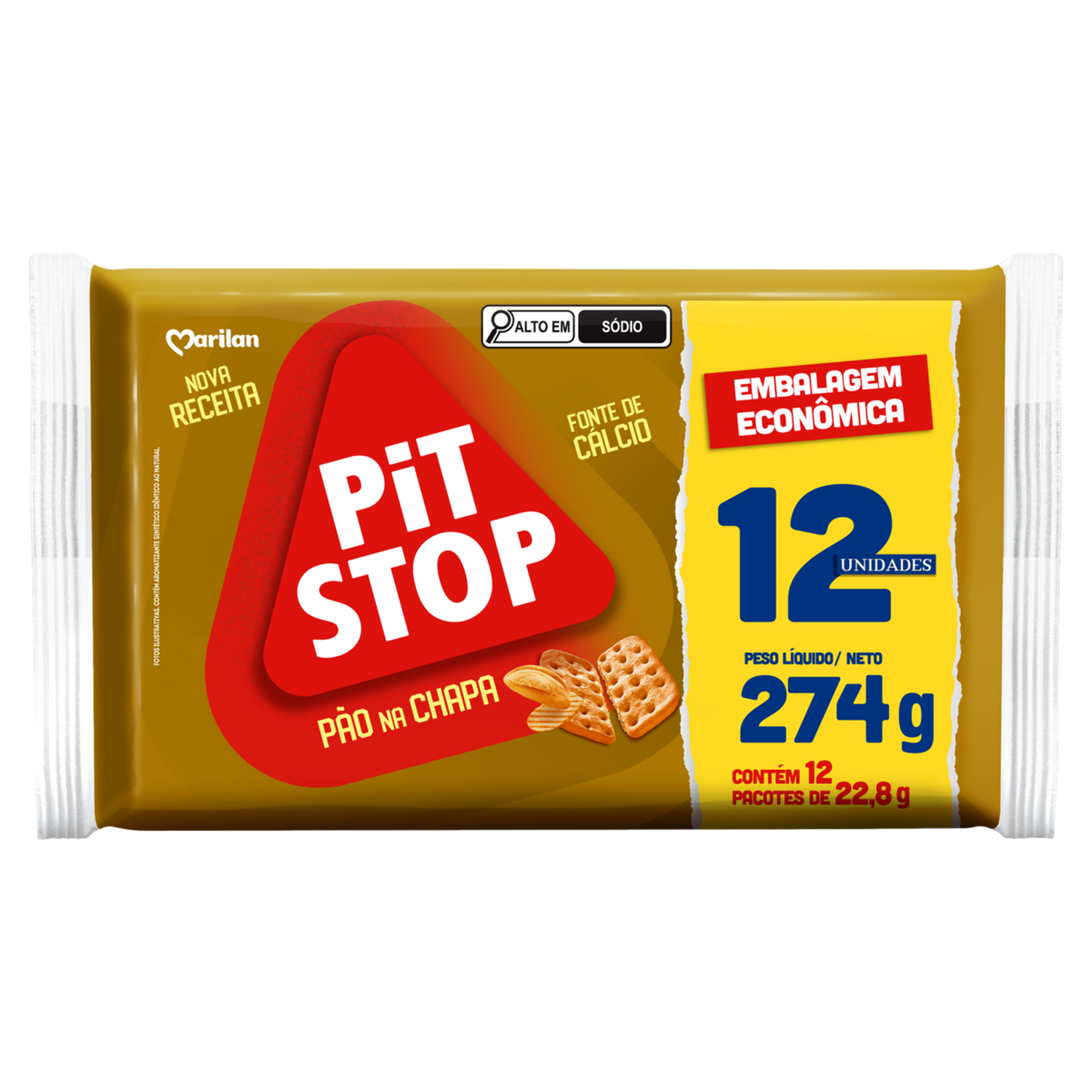 Biscoito Pão na Chapa Marilan Pit Stop Pacote 274g C/12 Unidades - Embalagem Econômica