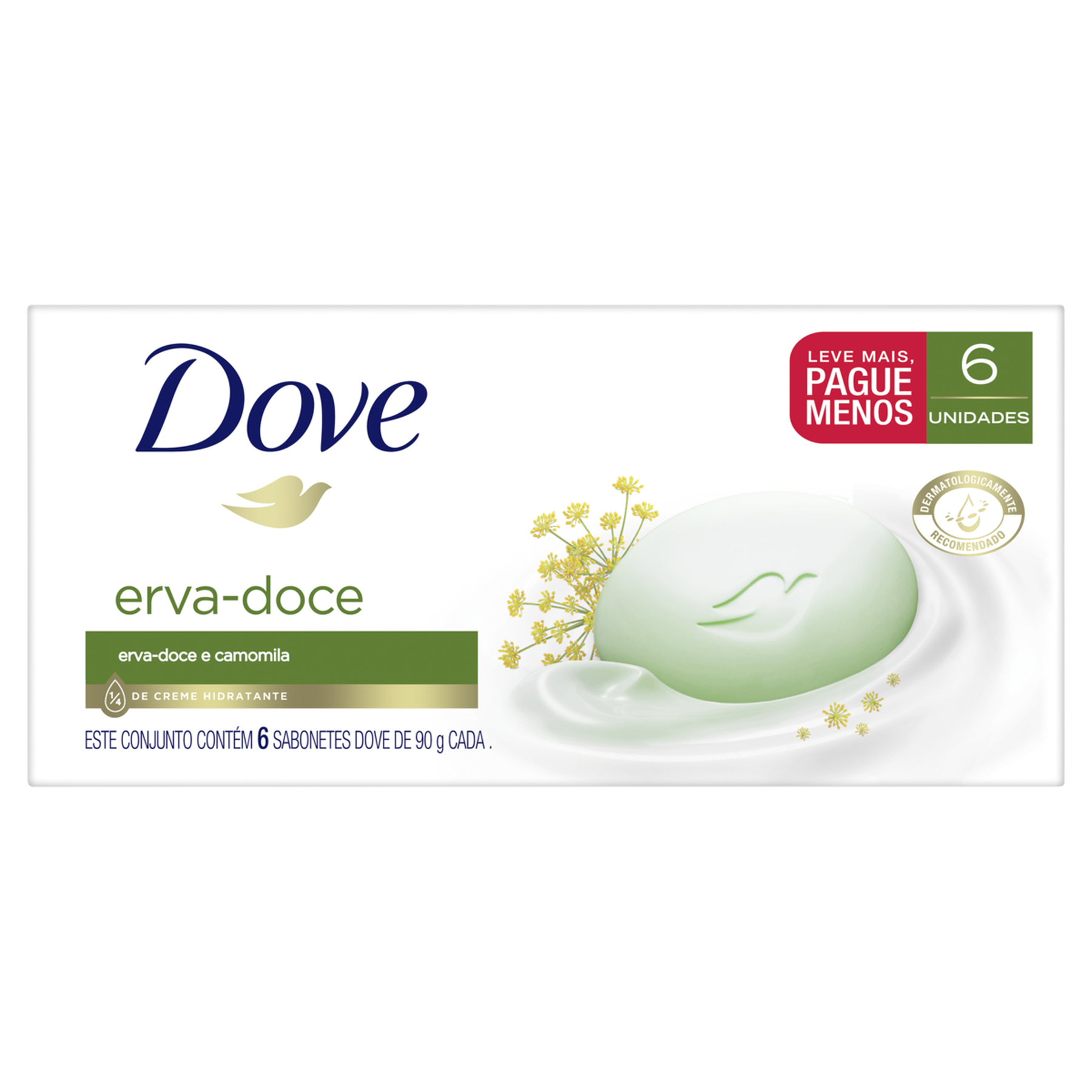 Sabonete em Barra Erva-Doce e Camomila Dove Envolt&oacute;rio 6x90g - Embalagem Leve Mais Pague Menos