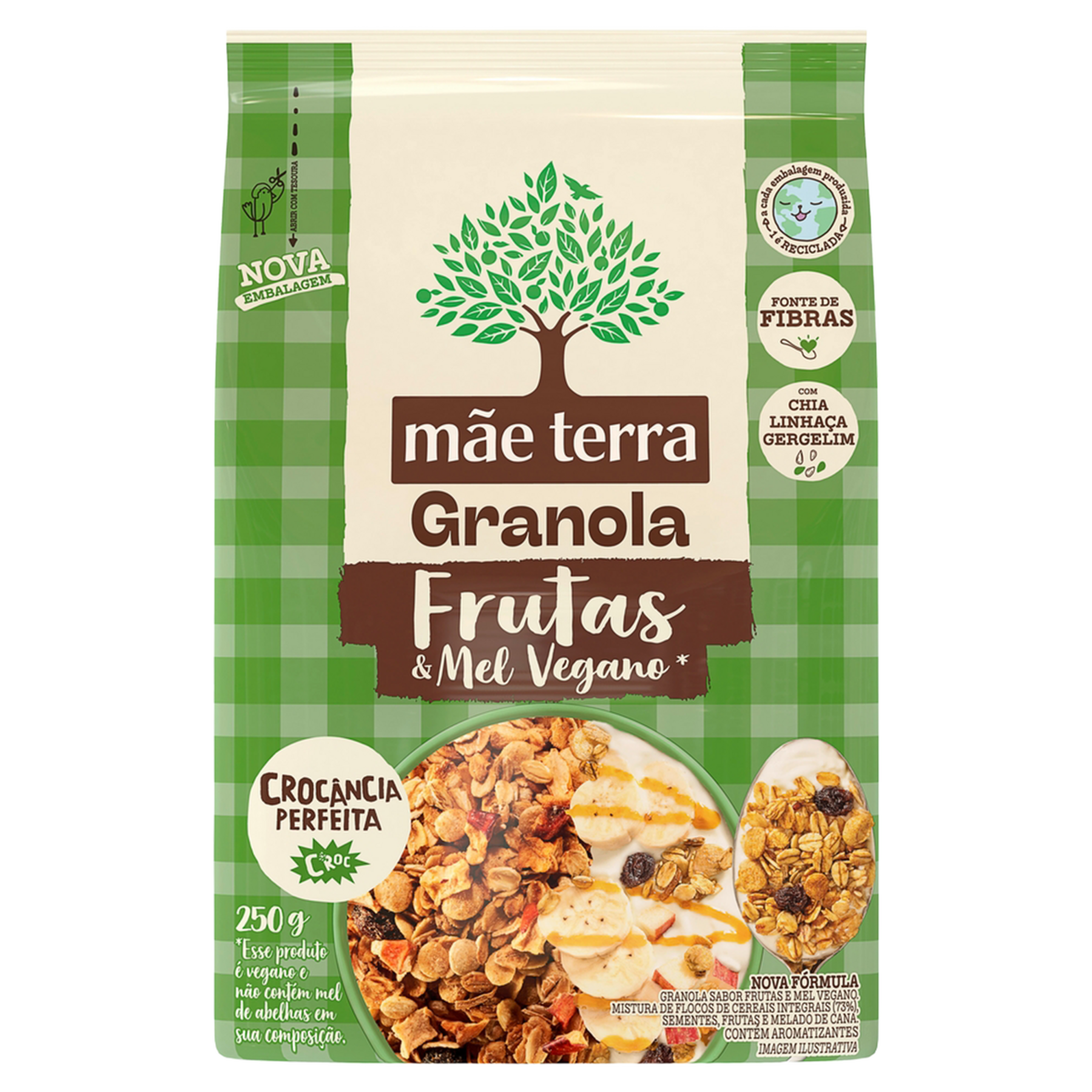 Granola Integral Frutas e Mel Vegano M&atilde;e Terra Pacote 250g