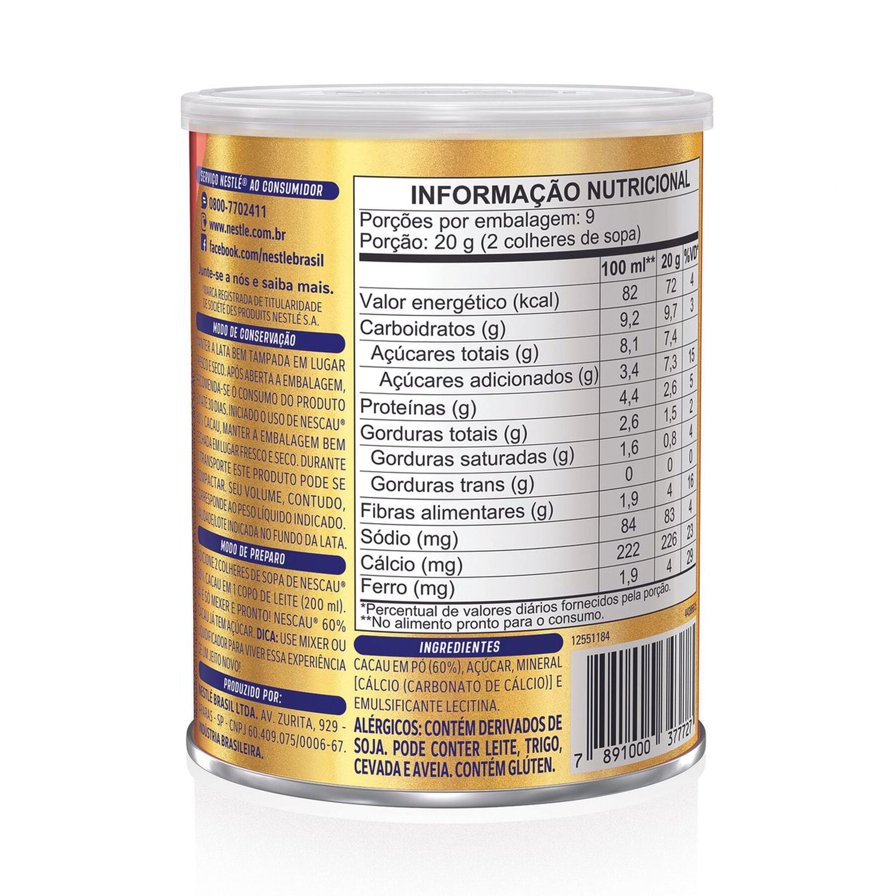 Achocolatado em P&oacute; Nescau 60% 180g&nbsp;