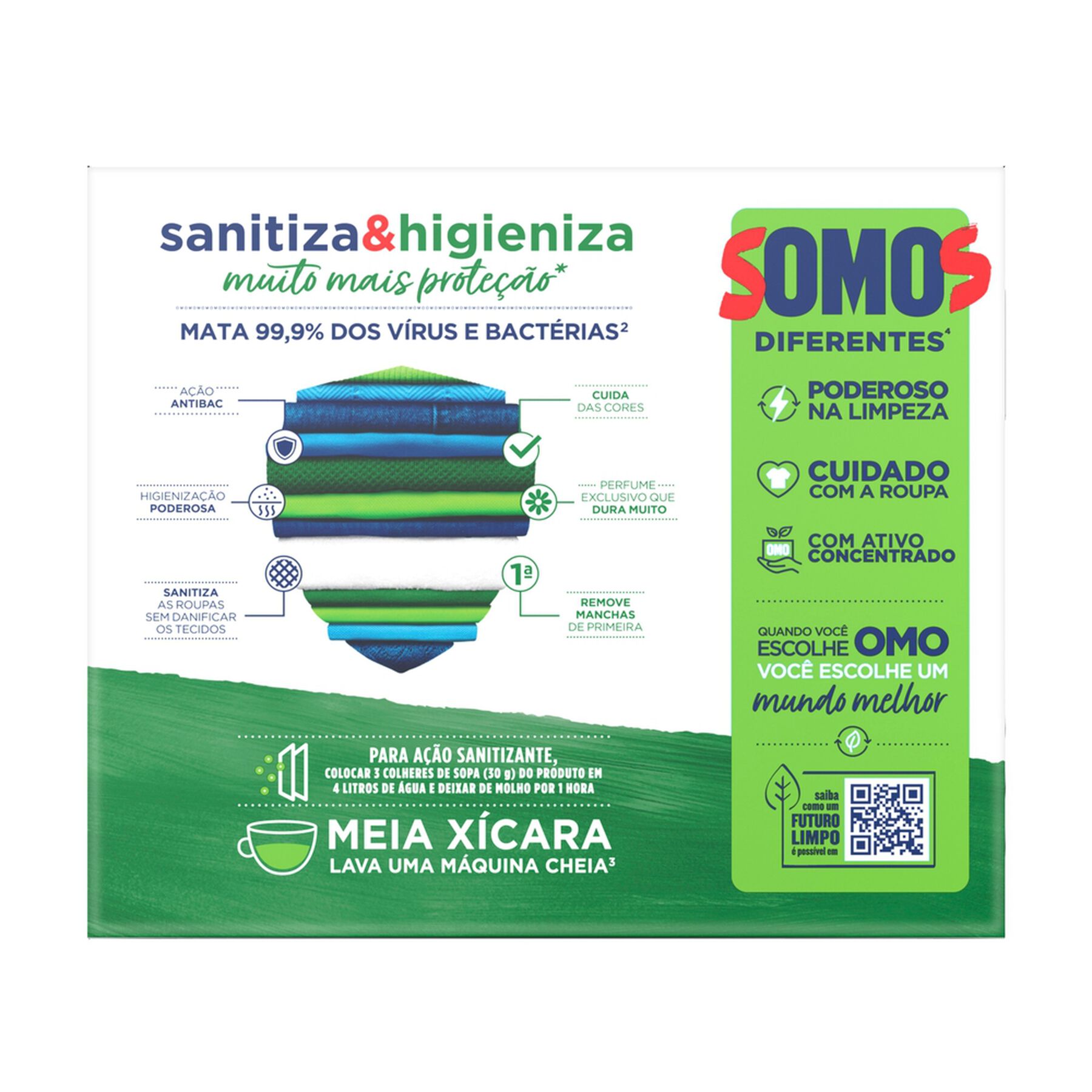 Lava Roupas em P&oacute; Lavagem Perfeita Omo Sanitiza e Higieniza Caixa 800g&nbsp;&nbsp;&nbsp;