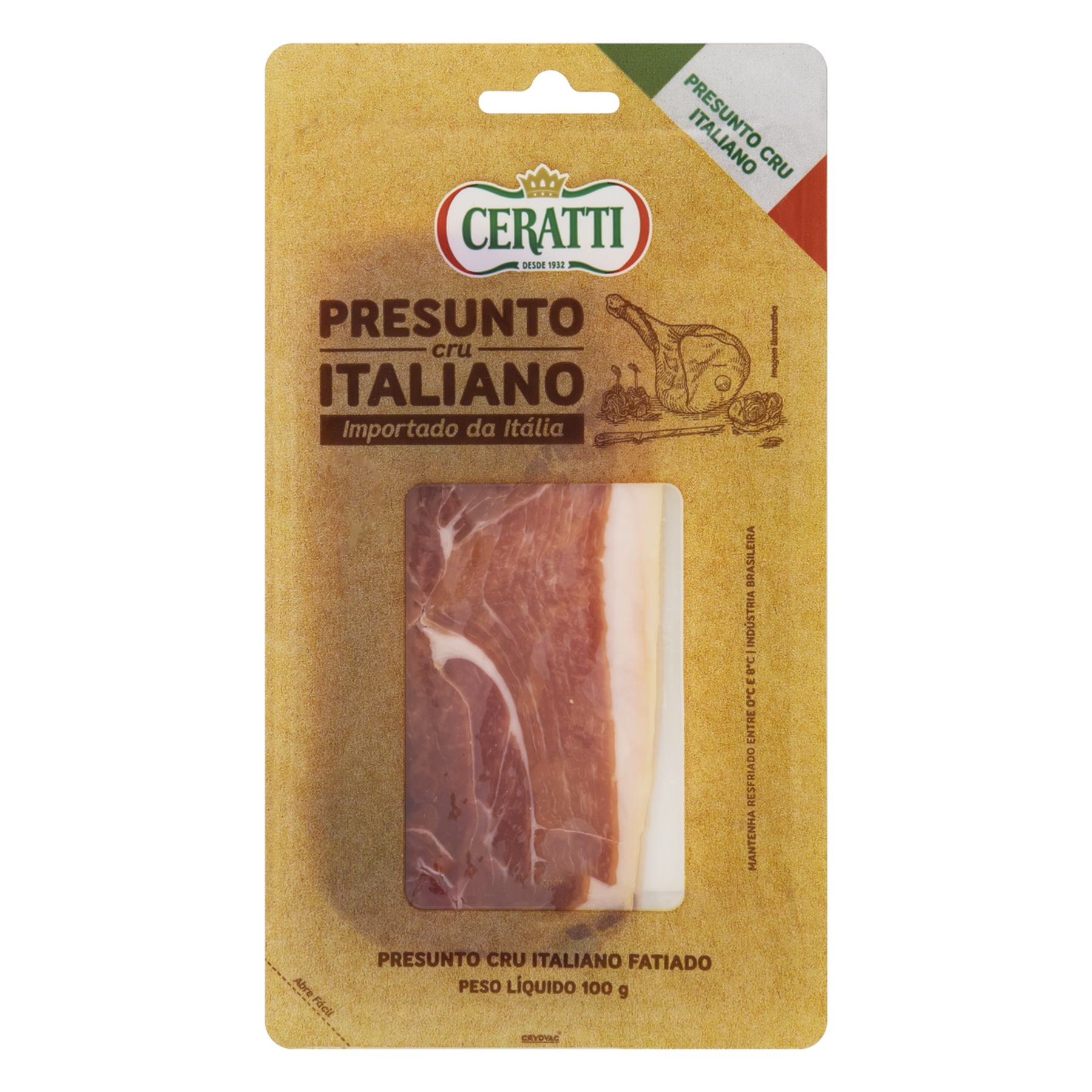 Presunto Cru Italiano Fatiado Ceratti 100g