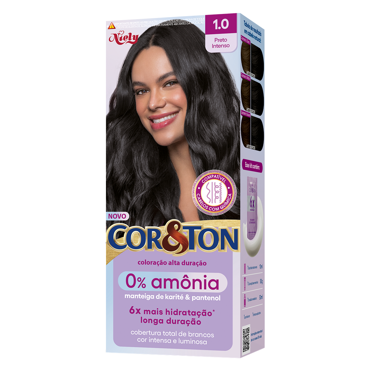Tintura para Cabelo 0% Am&ocirc;nia Preto Intenso 1.0 Cor&Ton