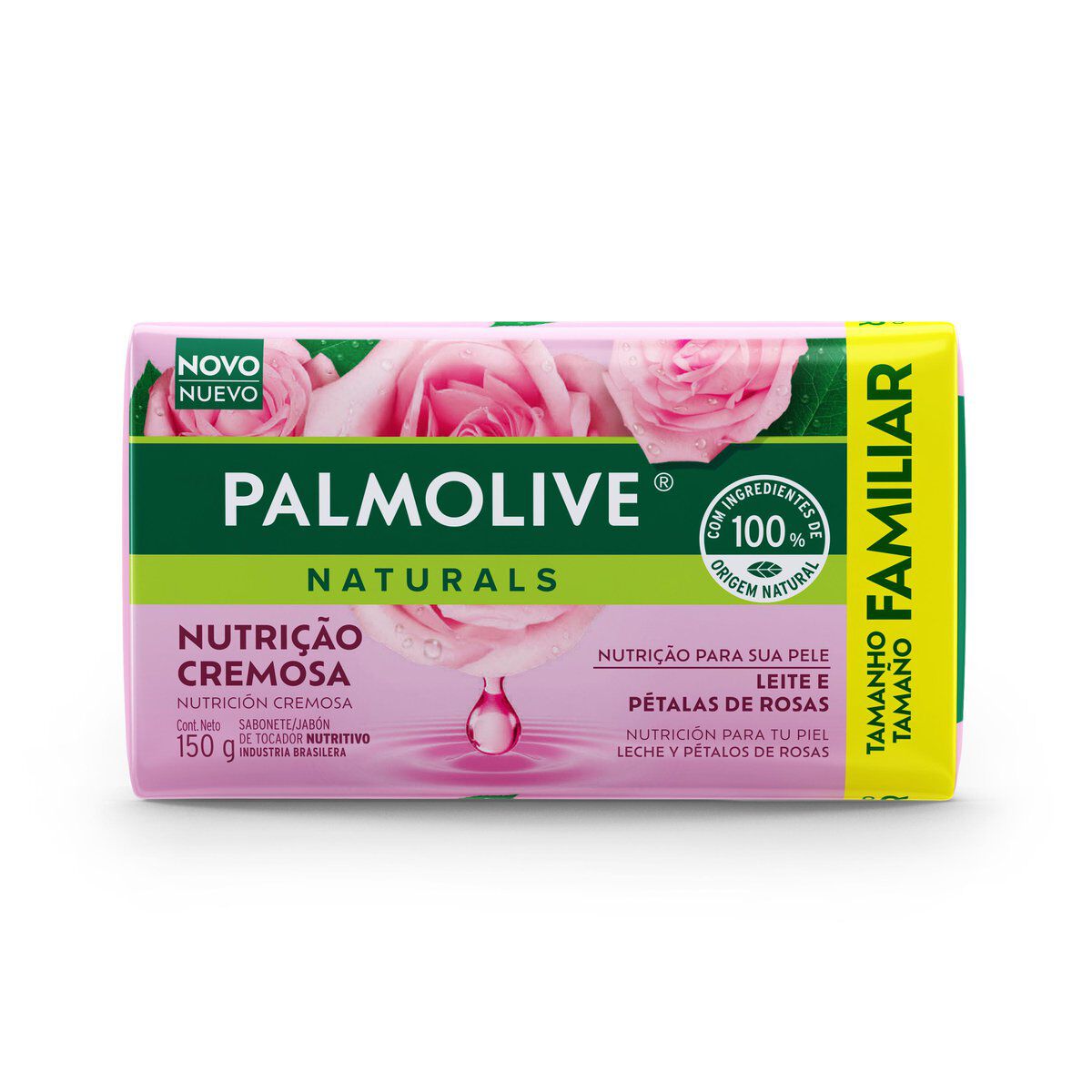 Sabonete em Barra Nutri&ccedil;&atilde;o Cremosa Leite e P&eacute;talas de Rosas Palmolive Naturals Envolt&oacute;rio 150g  - Embalagem Tamanho Familiar