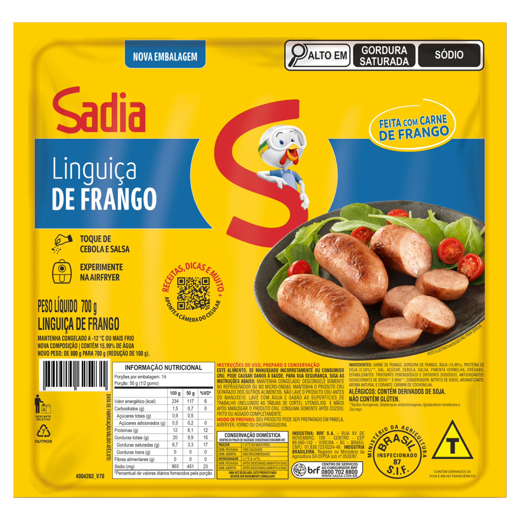 Lingui&ccedil;a de Frango Sadia 700g