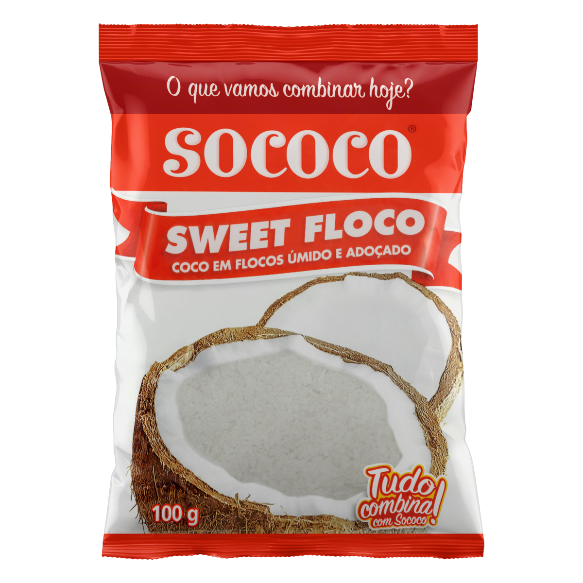 Coco Ralado &Uacute;mido Ado&ccedil;ado em Flocos Sococo Sweet Floco Pacote 100g