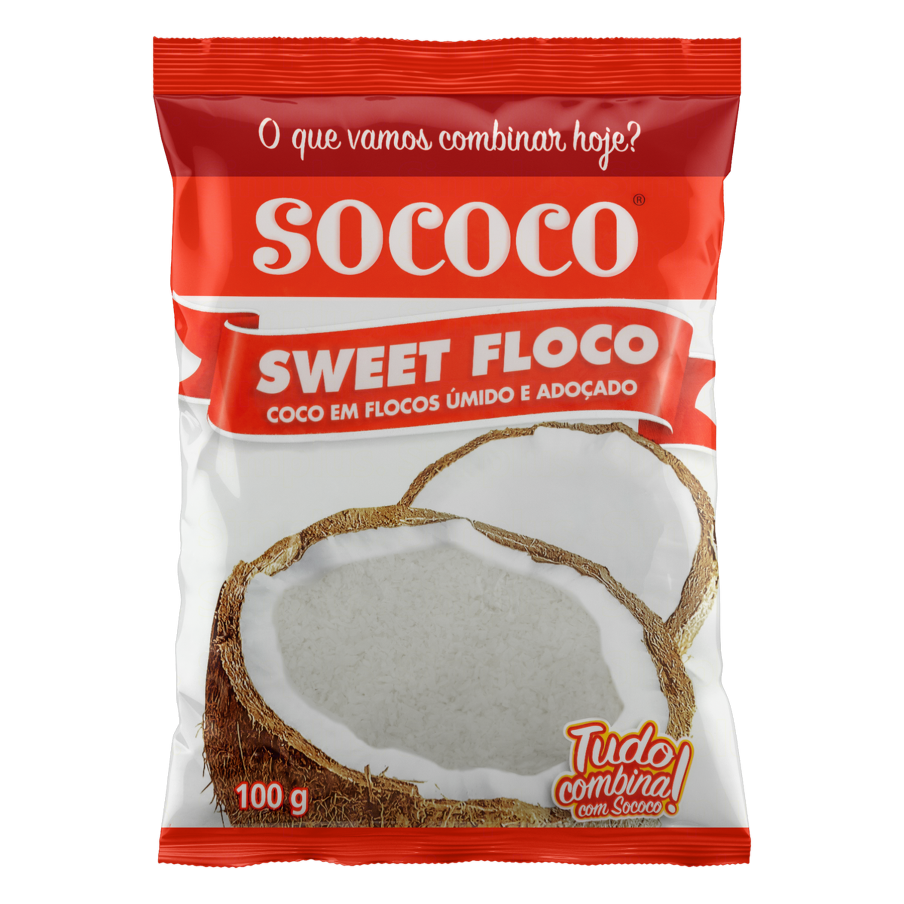 Coco Ralado Úmido Adoçado em Flocos Sococo Sweet Floco Pacote 100g