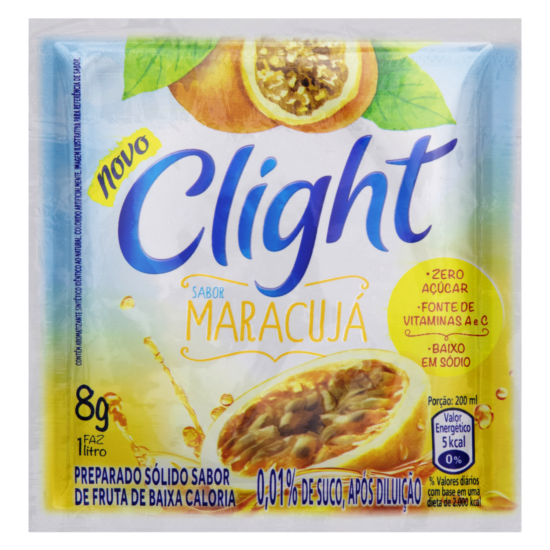 Refresco em Pó Maracujá Zero Açúcar Clight Pacote 8g