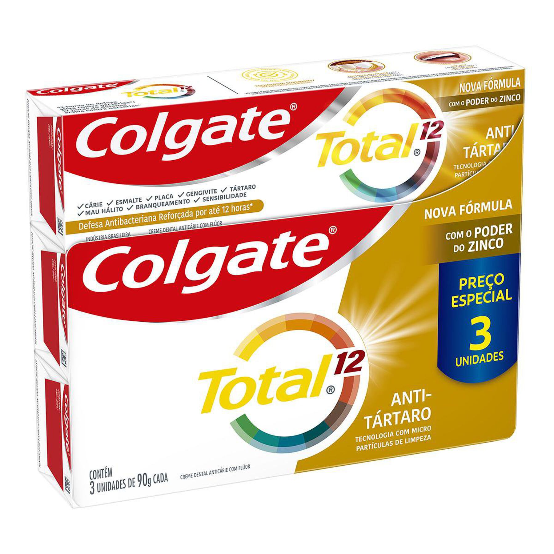 Creme Dental Colgate Total 12 Anti Tártaro 3 unid 90g Preço Especial