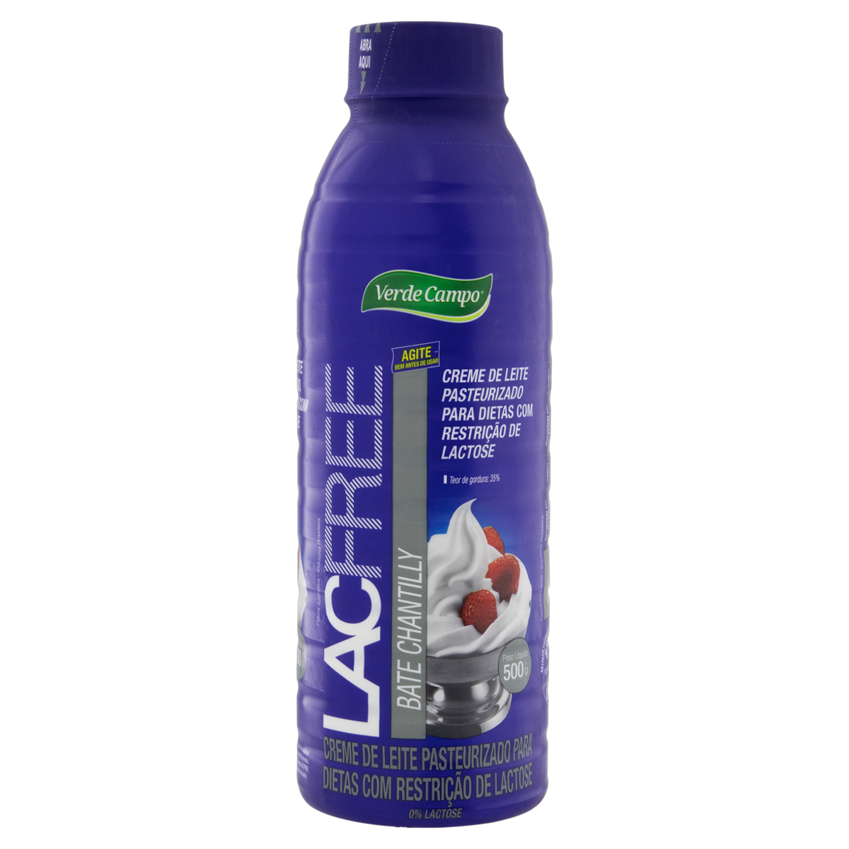 Creme de Leite Pasteurizado Bate Chantilly Zero Lactose Verde Campo Lacfree Garrafa 500g