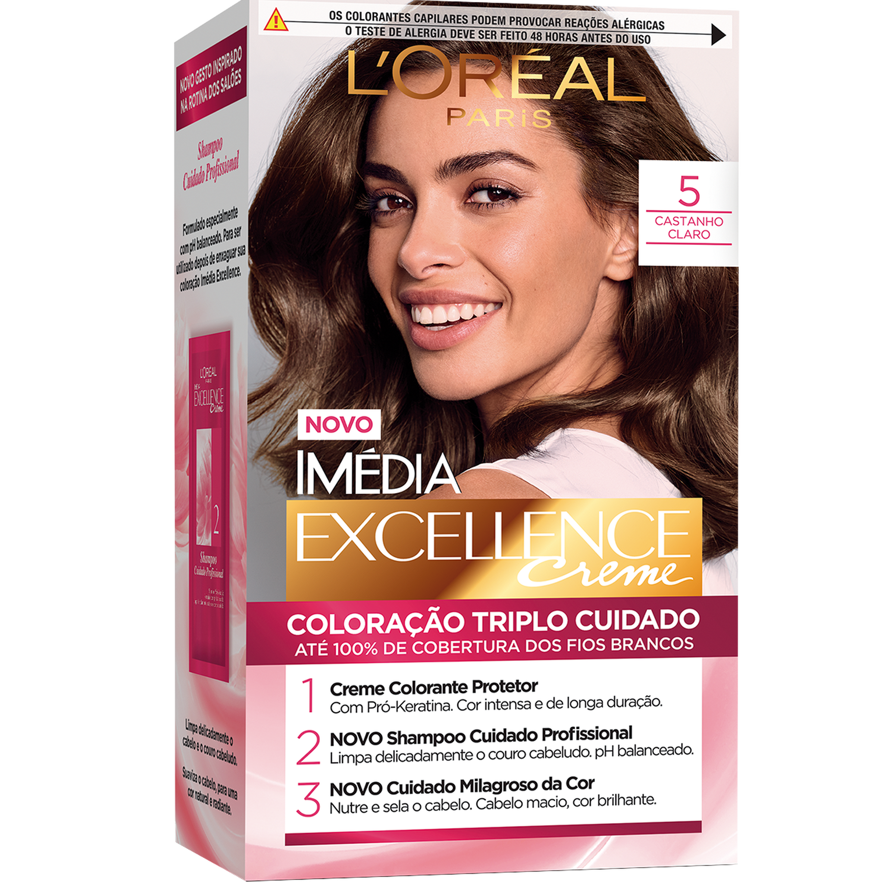 Kit Colora&ccedil;&atilde;o Creme 5 Castanho Claro L'or&eacute;al Paris Im&eacute;dia Excellence