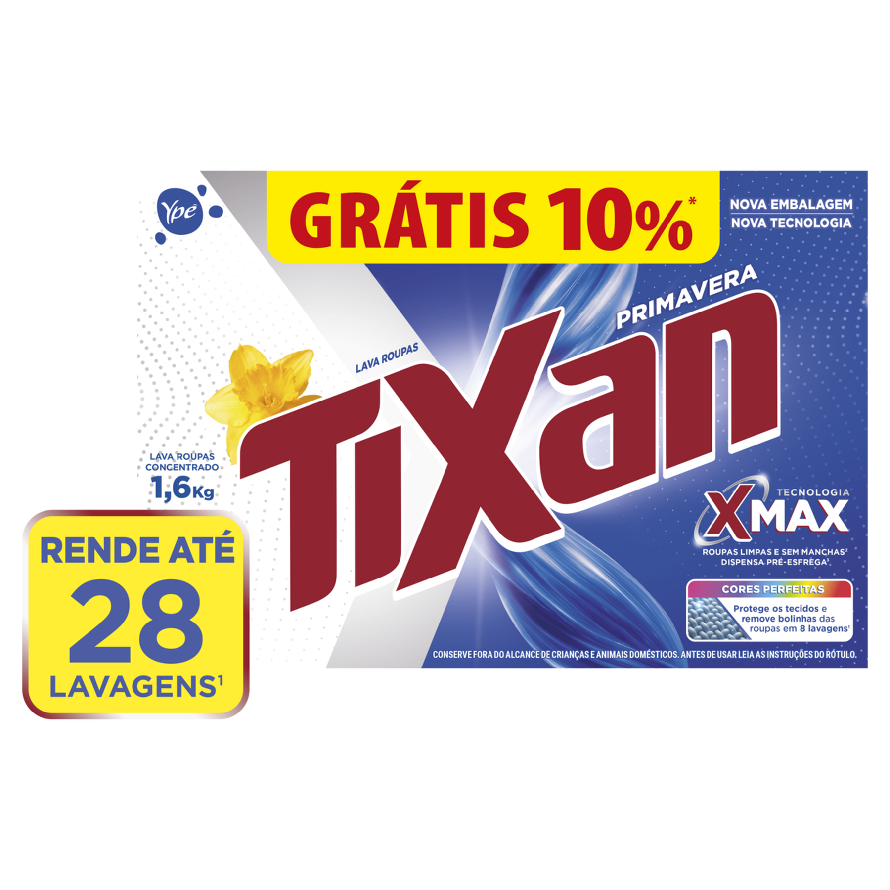 Lava Roupas em P&oacute; Concentrado Primavera Tixan Yp&ecirc; Caixa 1,6kg Gr&aacute;tis 10%