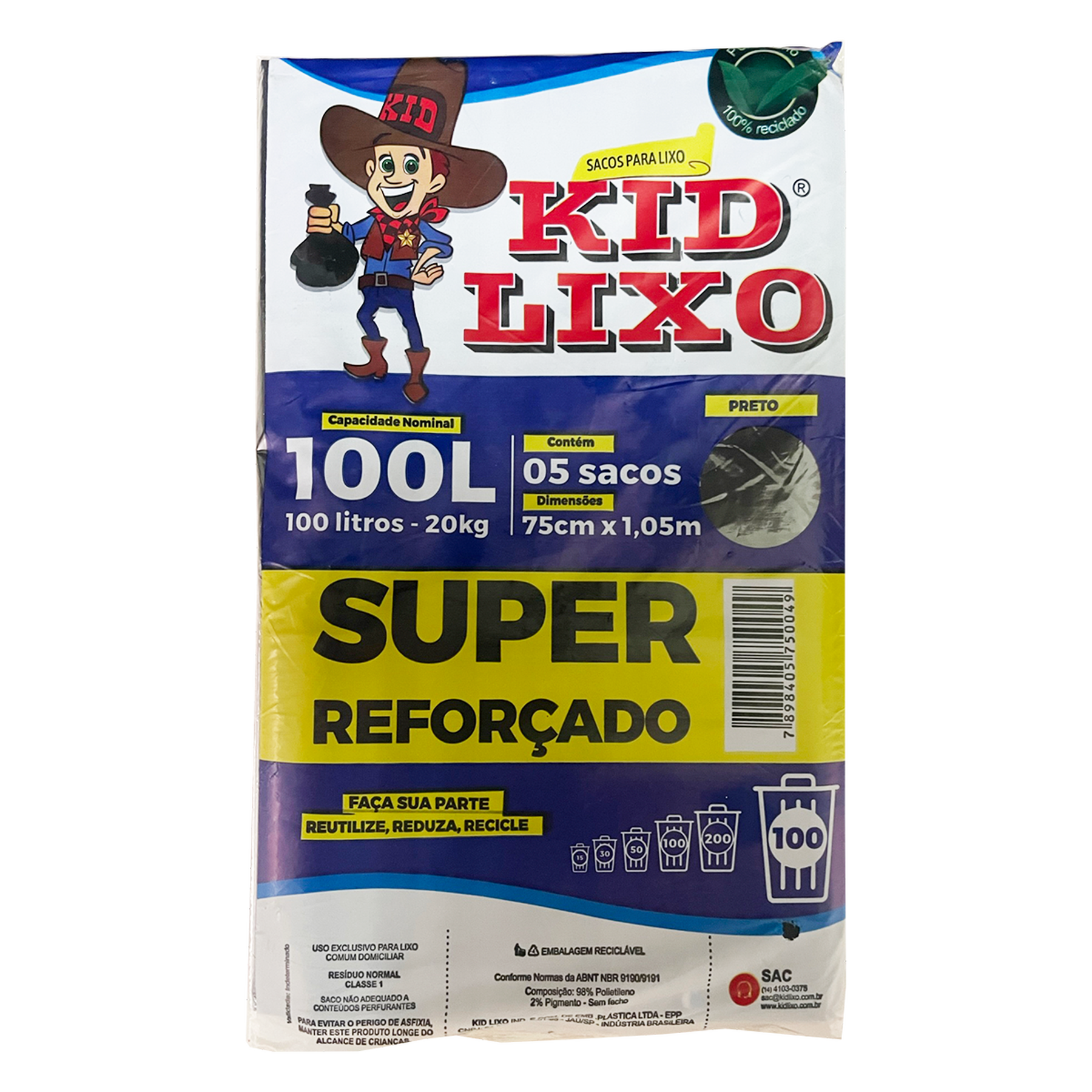 Saco Lixo Kid Lixo 100l Pacote 5 Unidades