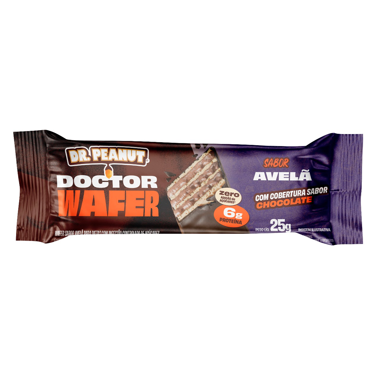 Wafer Avel&atilde; com Cobertura Chocolate 6g Doctor Wafer Dr. Peanut 25g