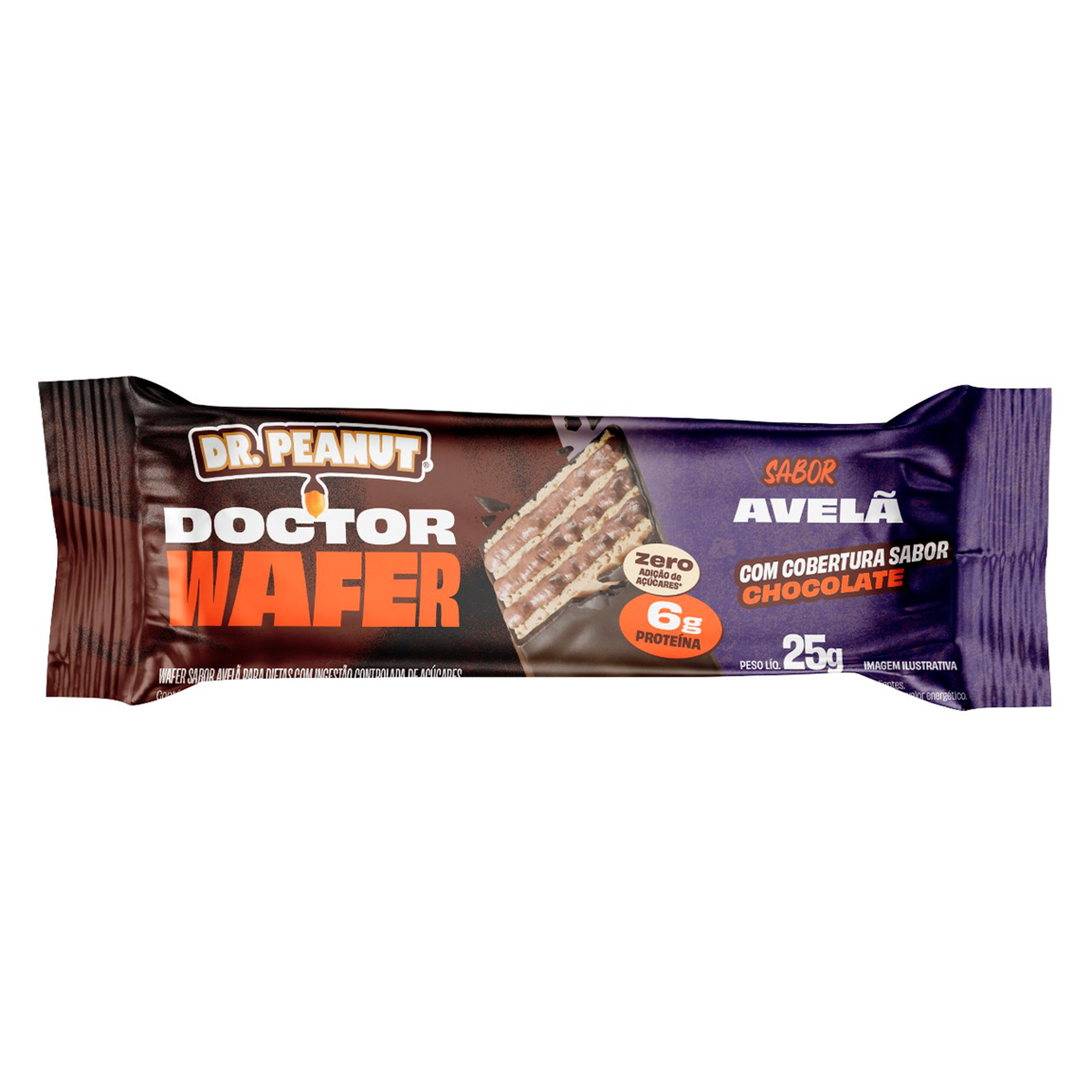 Wafer Avel&atilde; com Cobertura Chocolate 6g Doctor Wafer Dr. Peanut 25g