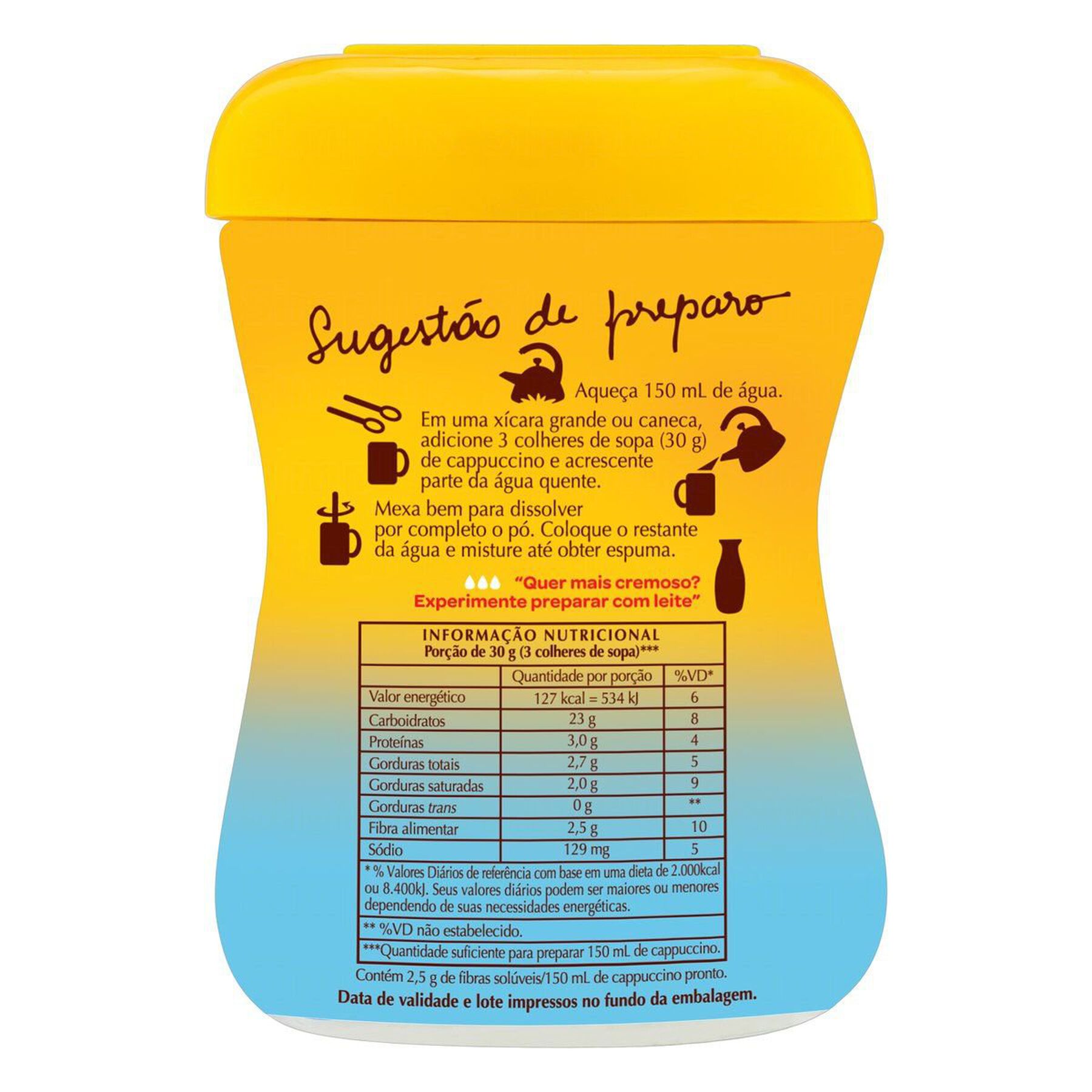 Cappuccino Solúvel Descafeinado 3 Corações Pote 200g