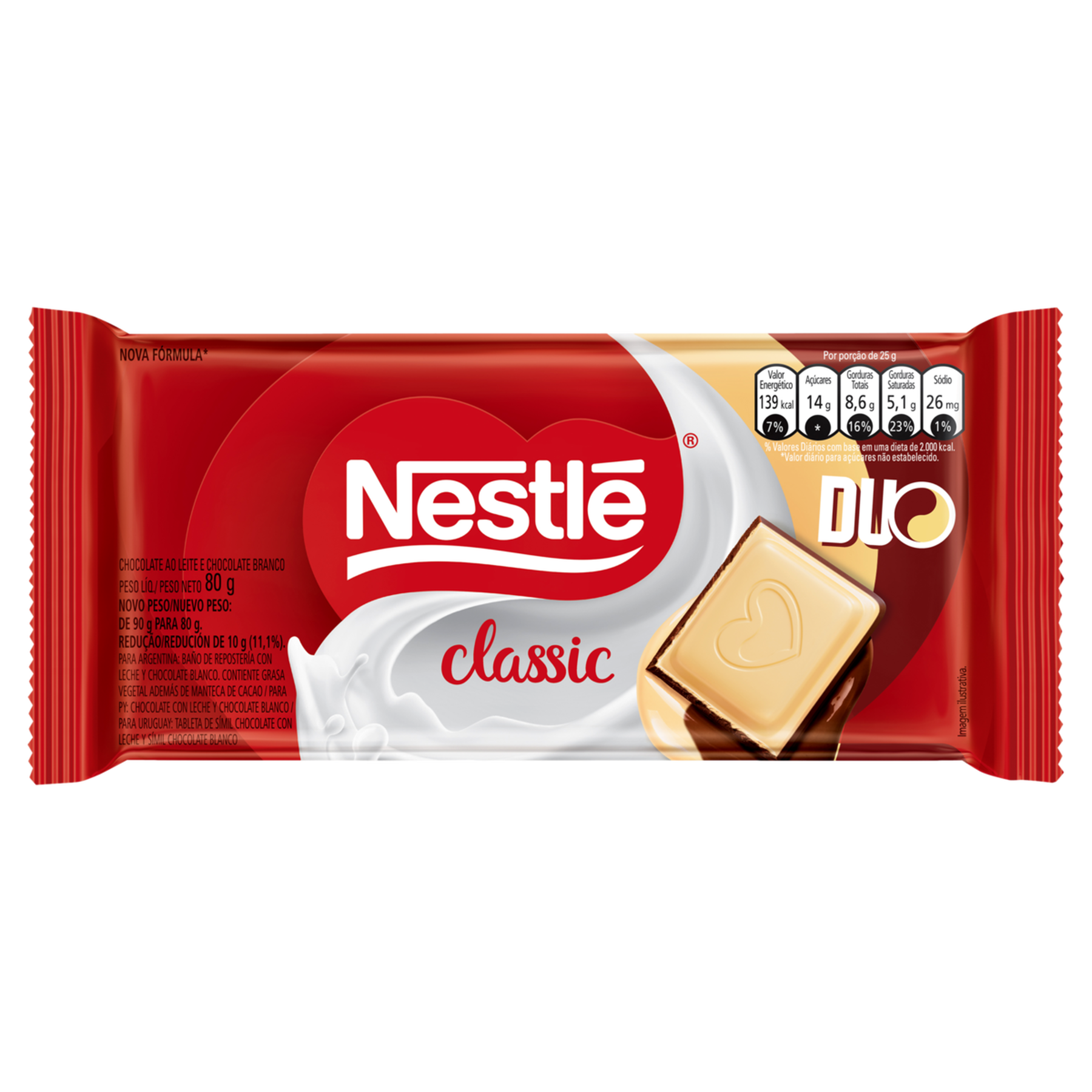 Chocolate ao Leite e Branco Duo Classic Nestl&eacute; Pacote 80g&nbsp;&nbsp;