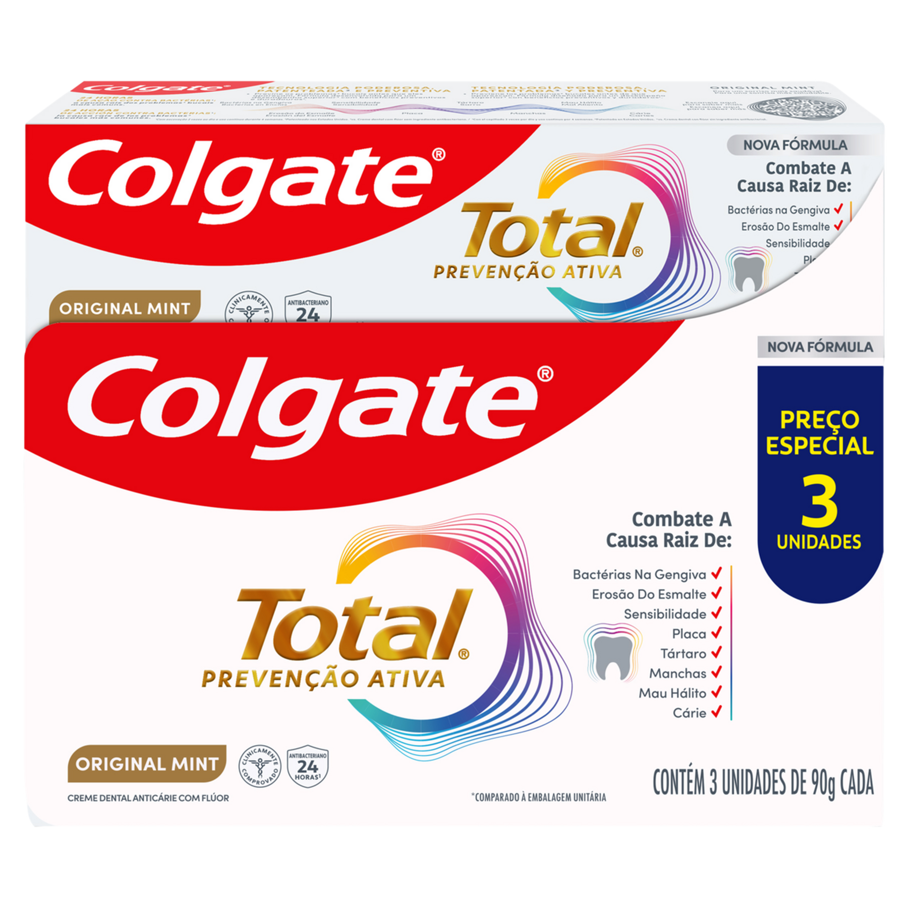 Creme Dental Original Mint Preven&ccedil;&atilde;o Ativa Total Colgate Caixa C/3 Unidades 90g Cada&nbsp;