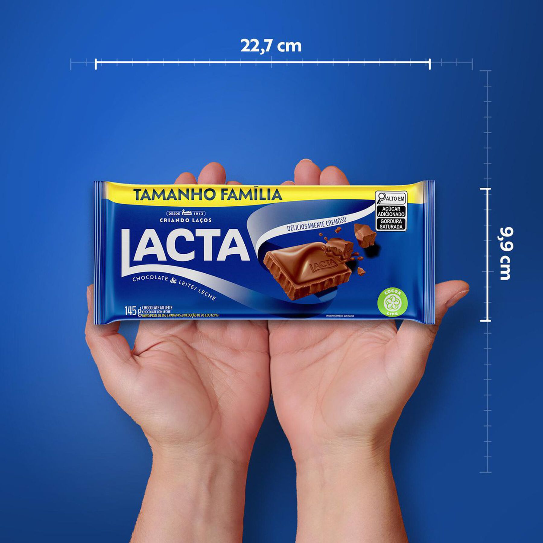 Barra de Chocolate ao Leite Lacta Pacote 145g - Embalagem Tamanho Família