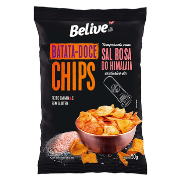 Chips de Batata-Doce com Sal Rosa do Himalaia Belive Pacote 50g