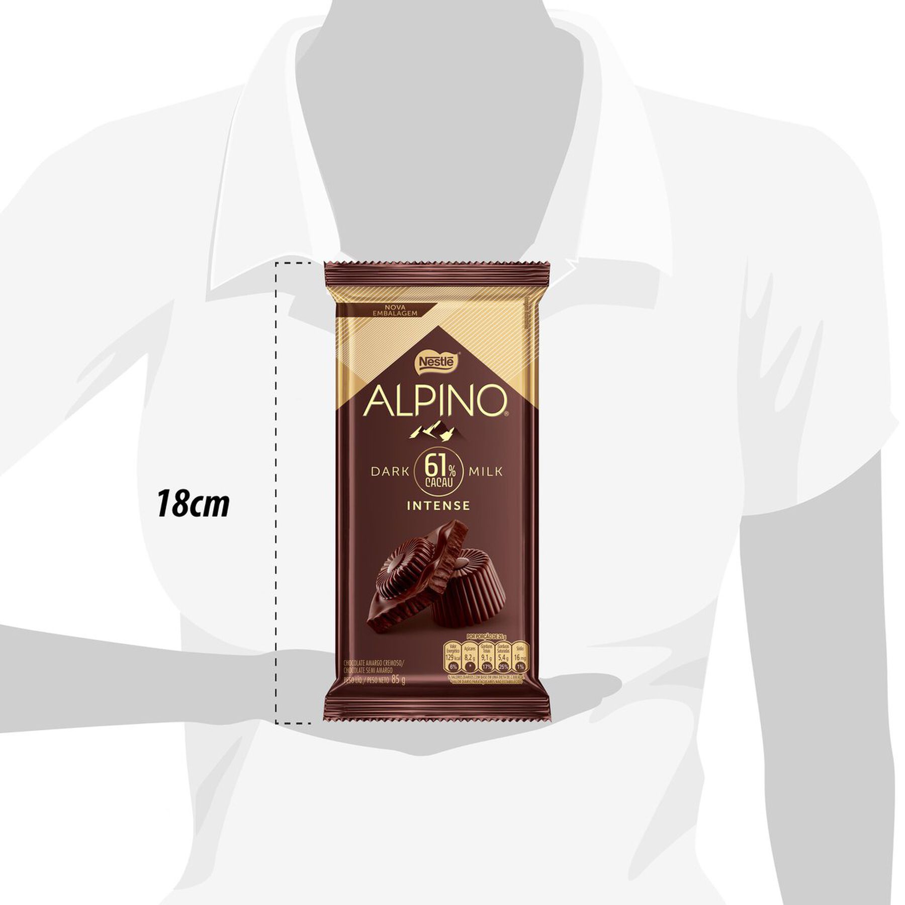 Chocolate Dark Milk 61% Cacau Intense Nestlé Alpino Pacote 85g
