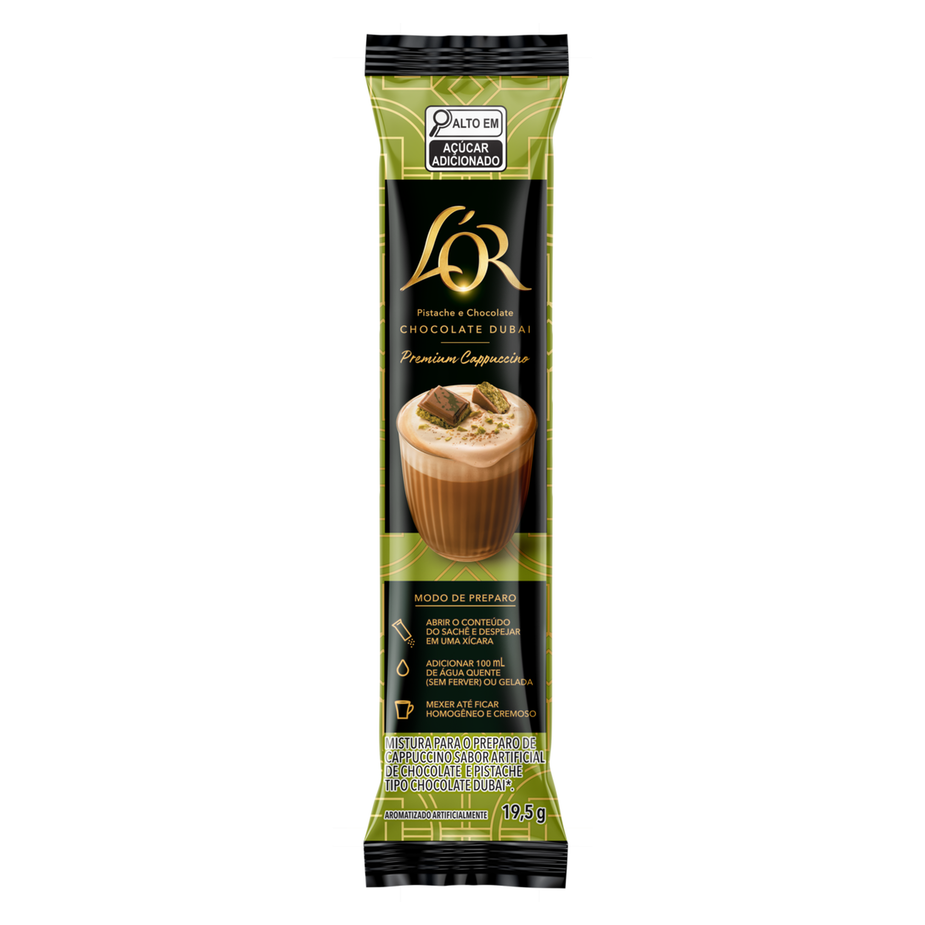 Cappuccino Solúvel Chocolate Dubai L'or Premium Pacote 19,5g