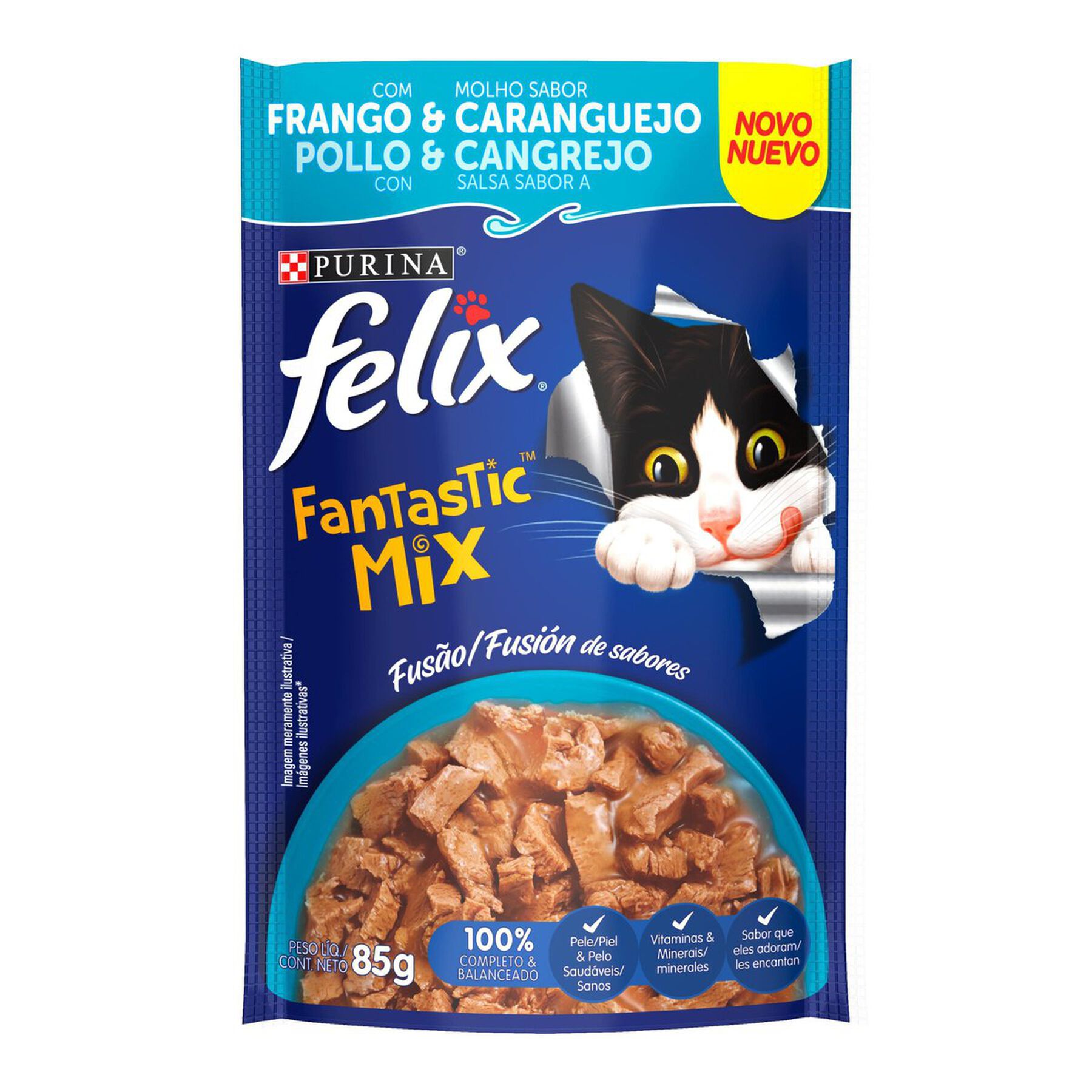 Alimento para Gatos Adultos Frango e Caranguejo Purina Felix Fantastic Mix Sach&ecirc; 85g