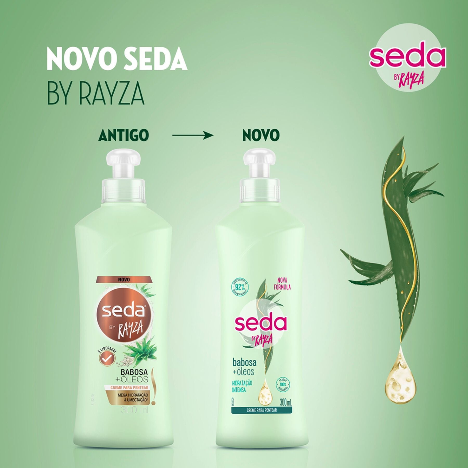 Creme para Pentear Babosa e &Oacute;leos by Rayza Seda Frasco 300ml&nbsp;