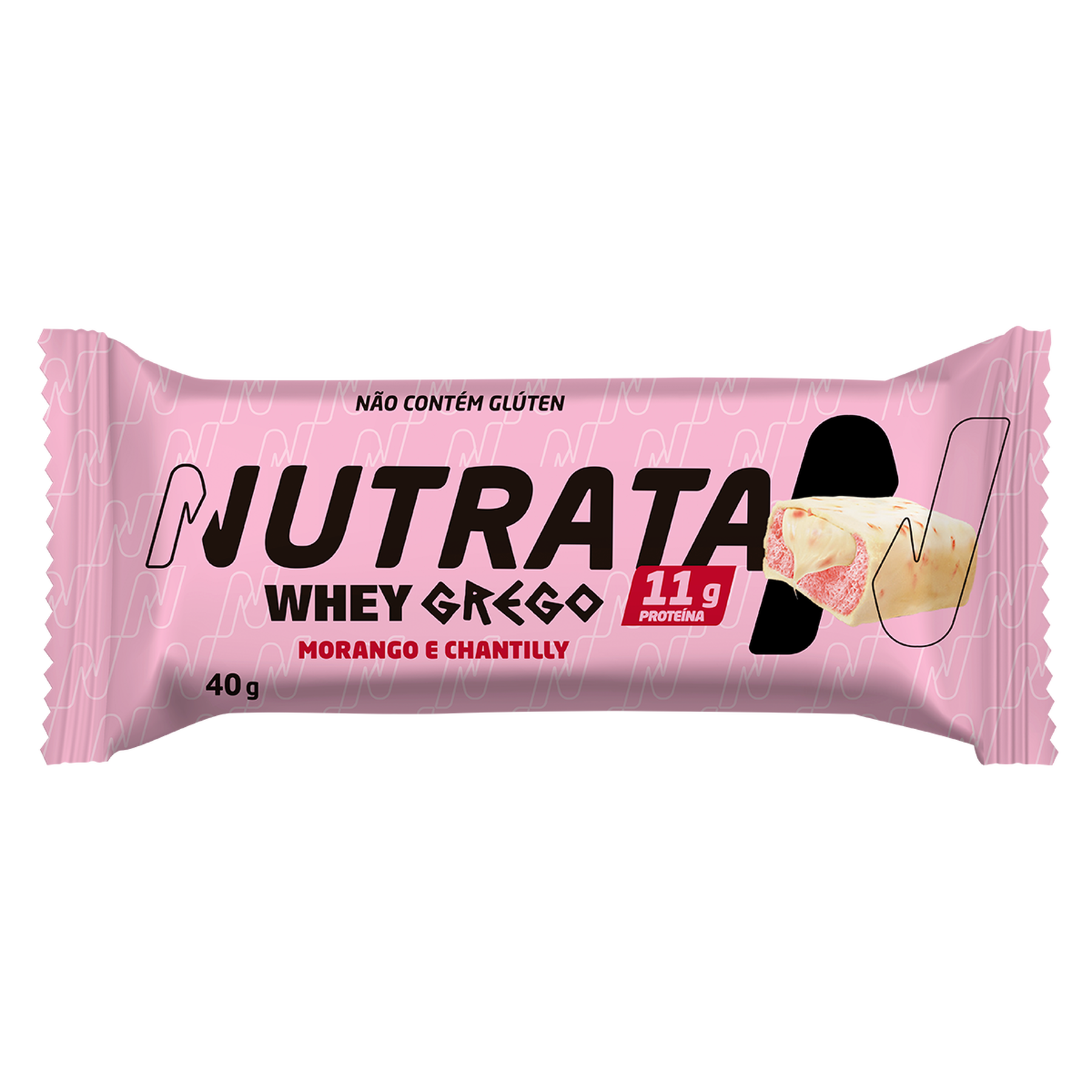 Barra Prote&iacute;na Morango e Chantilly Nutrata Whey Grego Pacote 40g