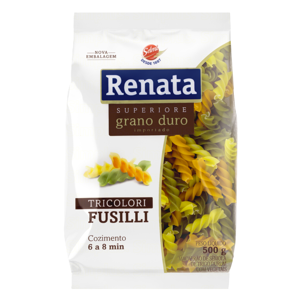 Macarr&atilde;o de S&ecirc;mola de Trigo com Vegetais Grano Duro Tricolori Fusilli Renata Superiore Pacote 500g