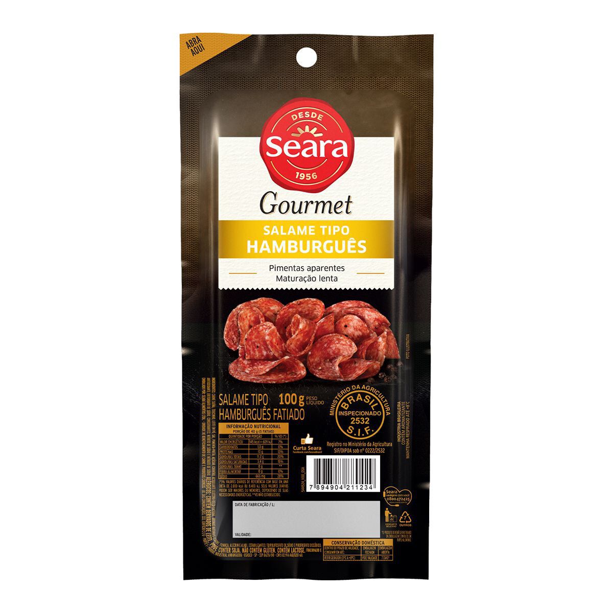 Salame tipo hamburgu&ecirc;s fatiado Seara Gourmet 100g&nbsp;