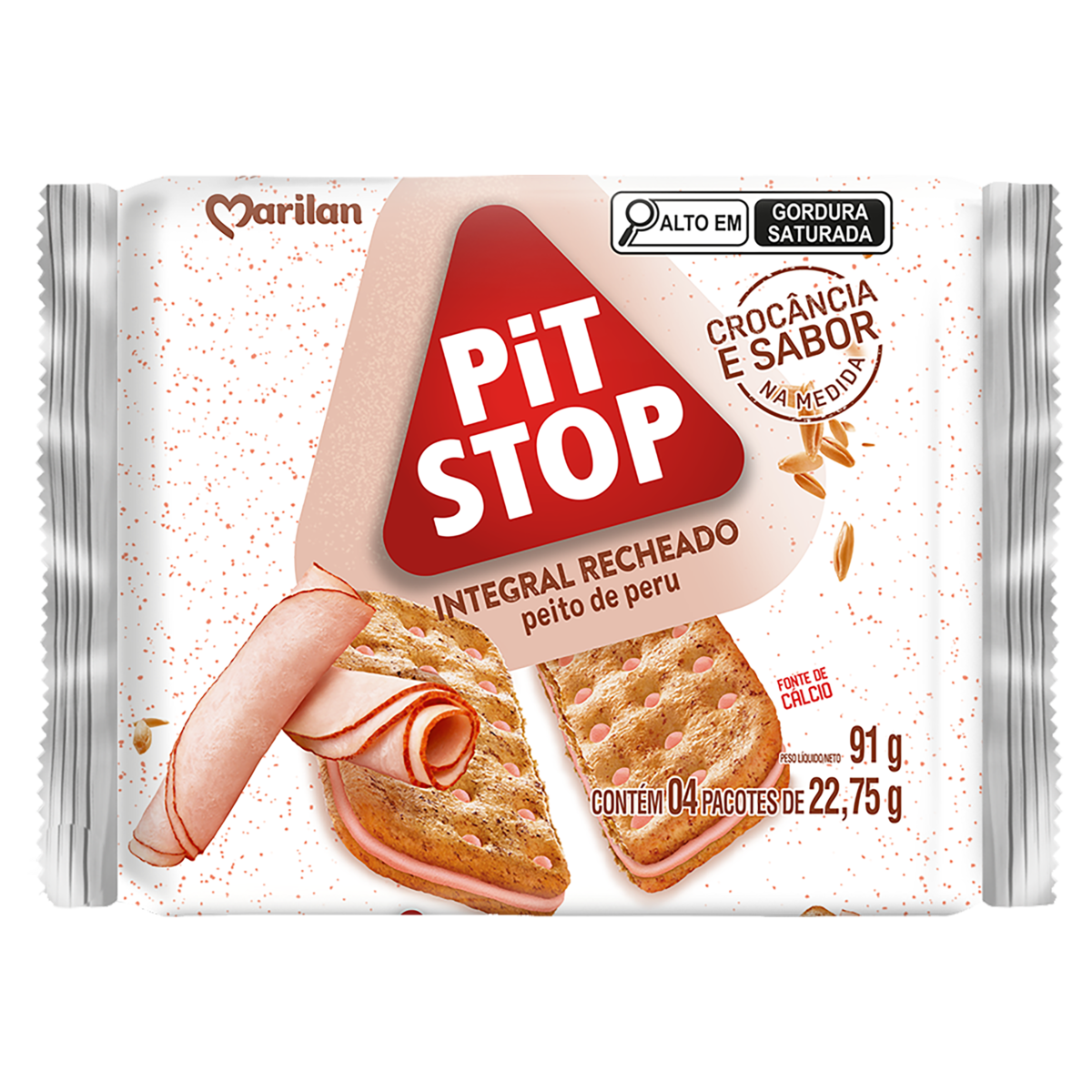 Biscoito Integral Recheio Peito de Peru Pit Stop Marilan Pacote 91g C/4 Unidades