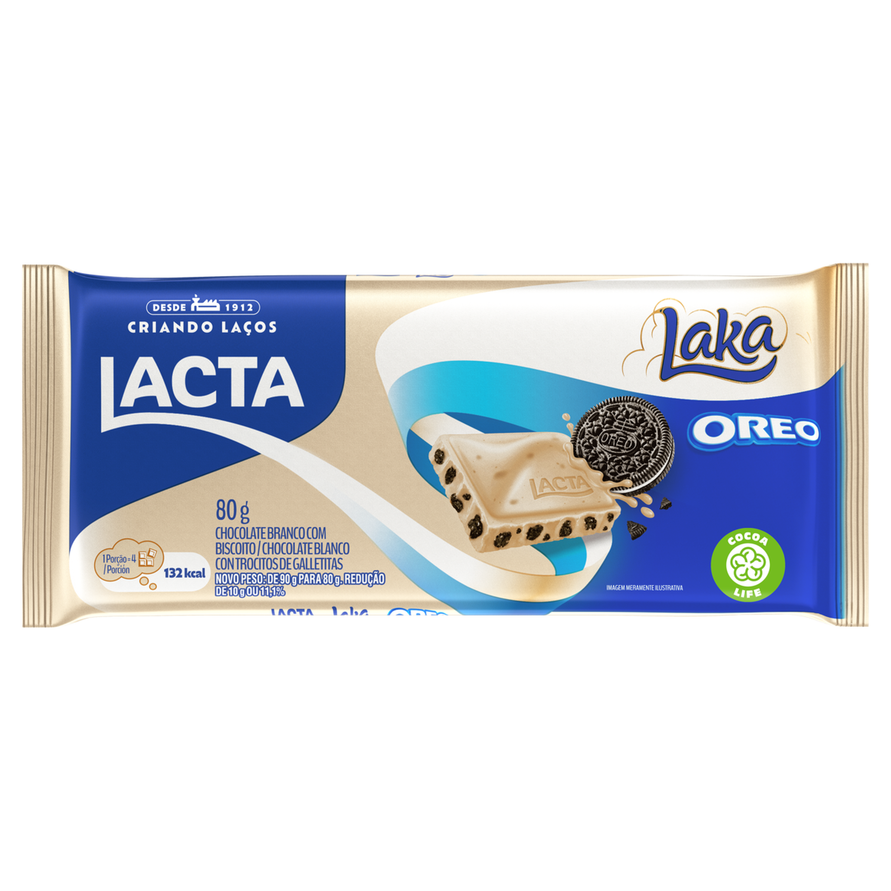 Chocolate Branco com Biscoito Oreo Laka Lacta Pacote 80g