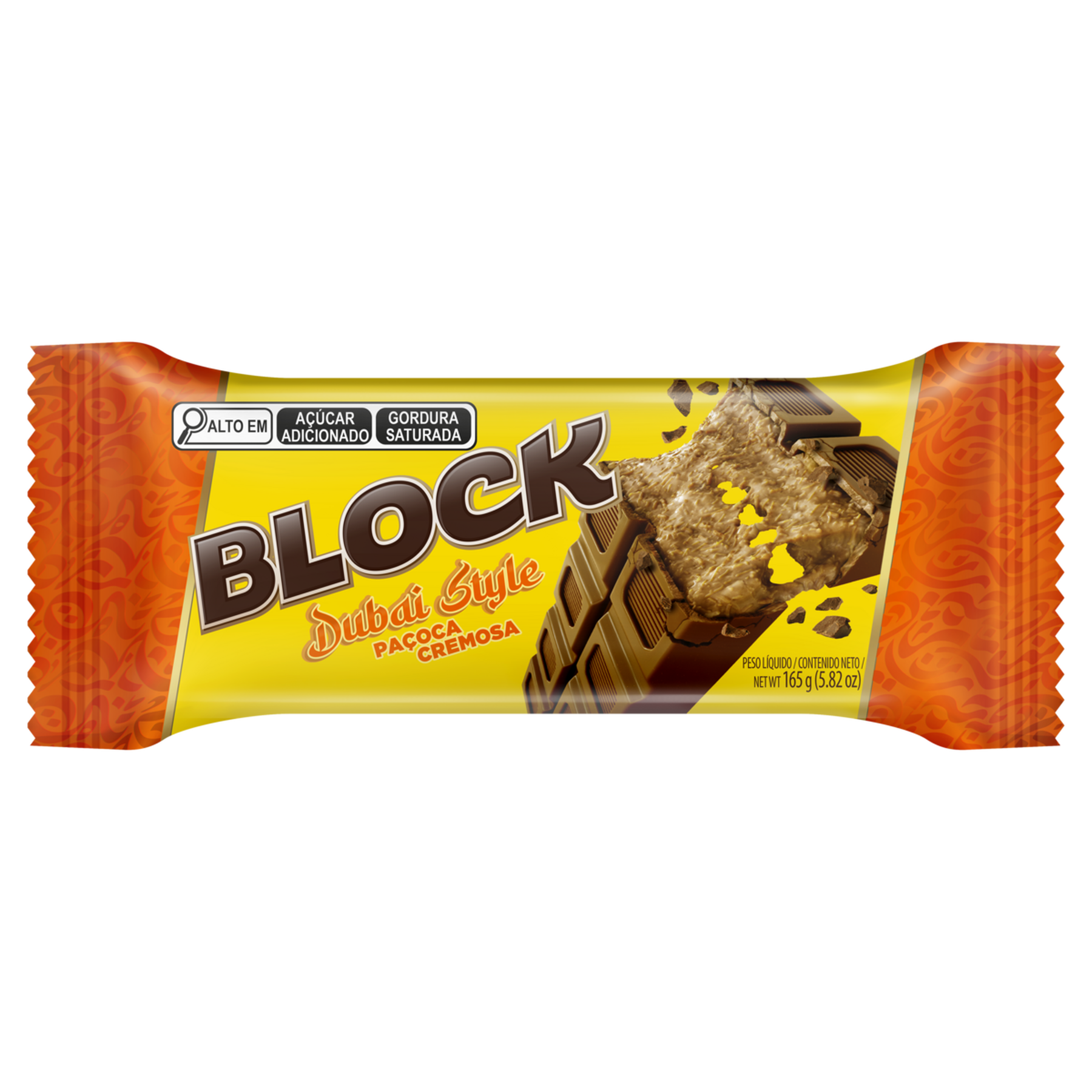 Chocolate ao Leite Recheio Pa&ccedil;oca Cremosa Dubai Style Block Pacote 165g