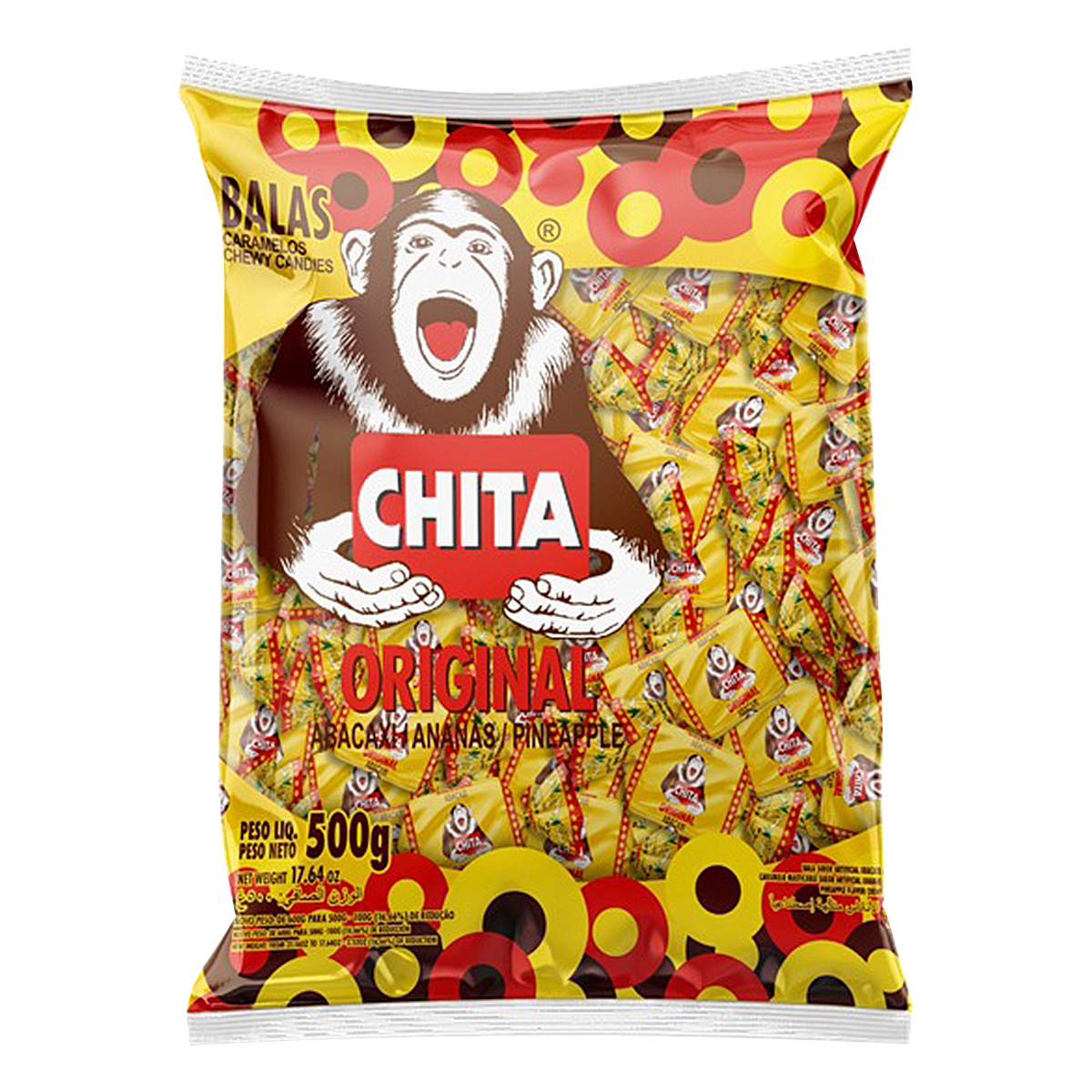 Bala Mastig&aacute;vel Abacaxi Chita Pacote 500g