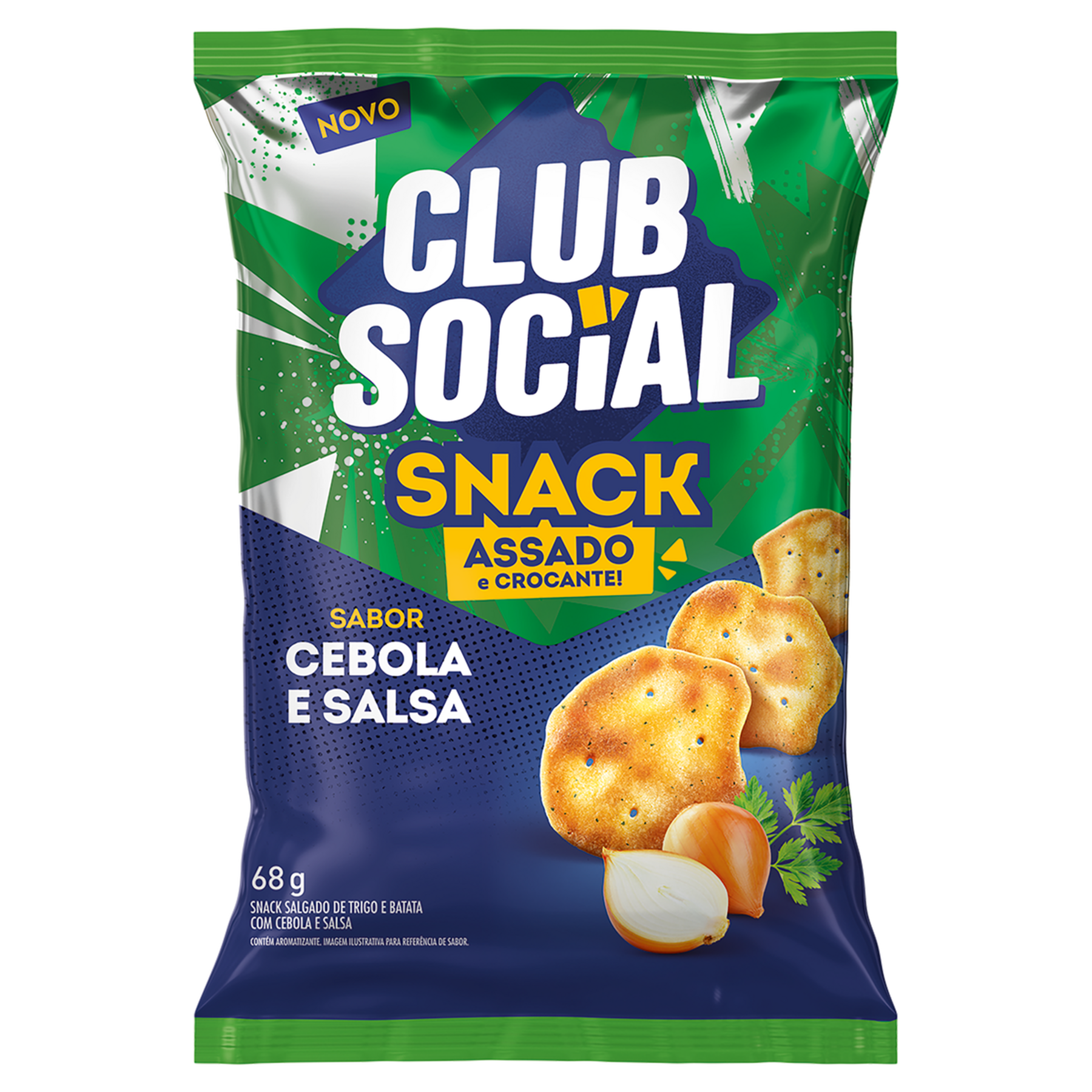 Snack de Trigo e Batata Assado Crocante Cebola e Salsa Club Social Pacote 68g