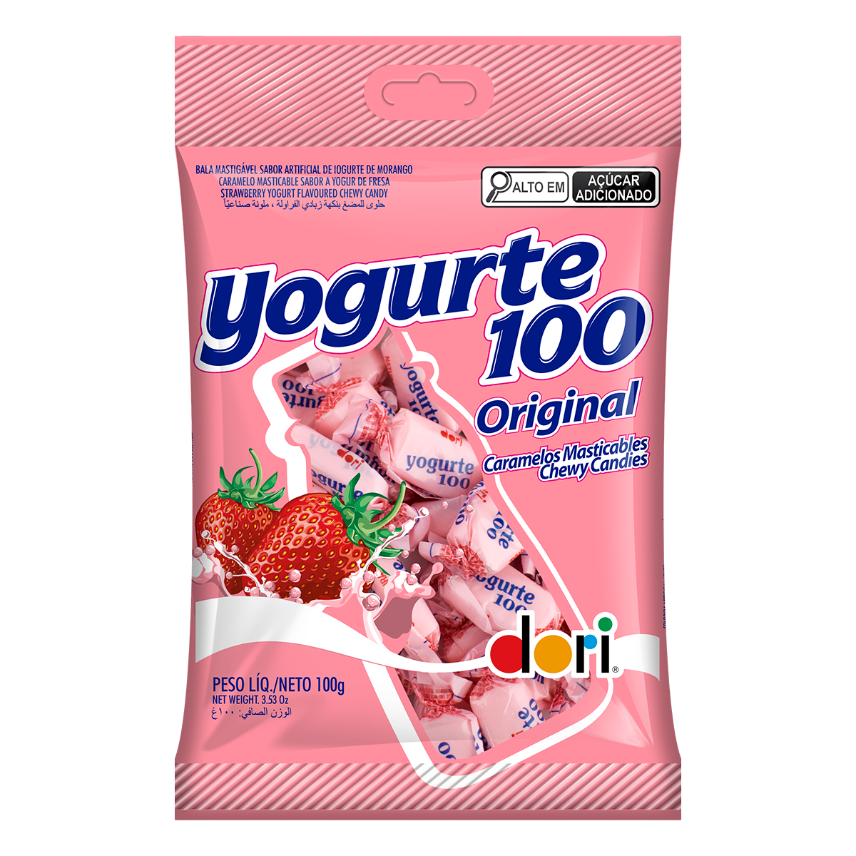 Bala Mastig&aacute;vel Yogurte 100 de Morango Original Dori Pacote 100g