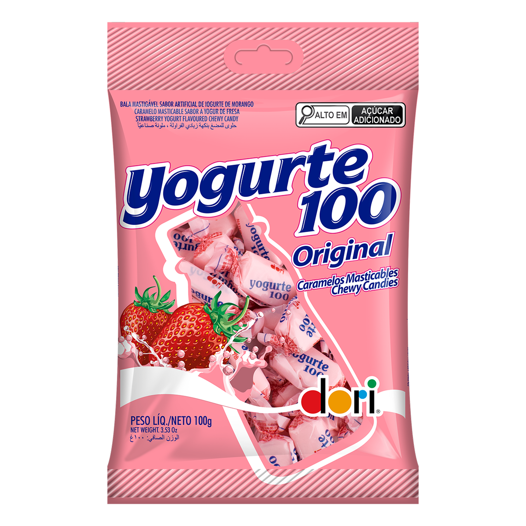 Bala Mastigável Yogurte 100 de Morango Original Dori Pacote 100g