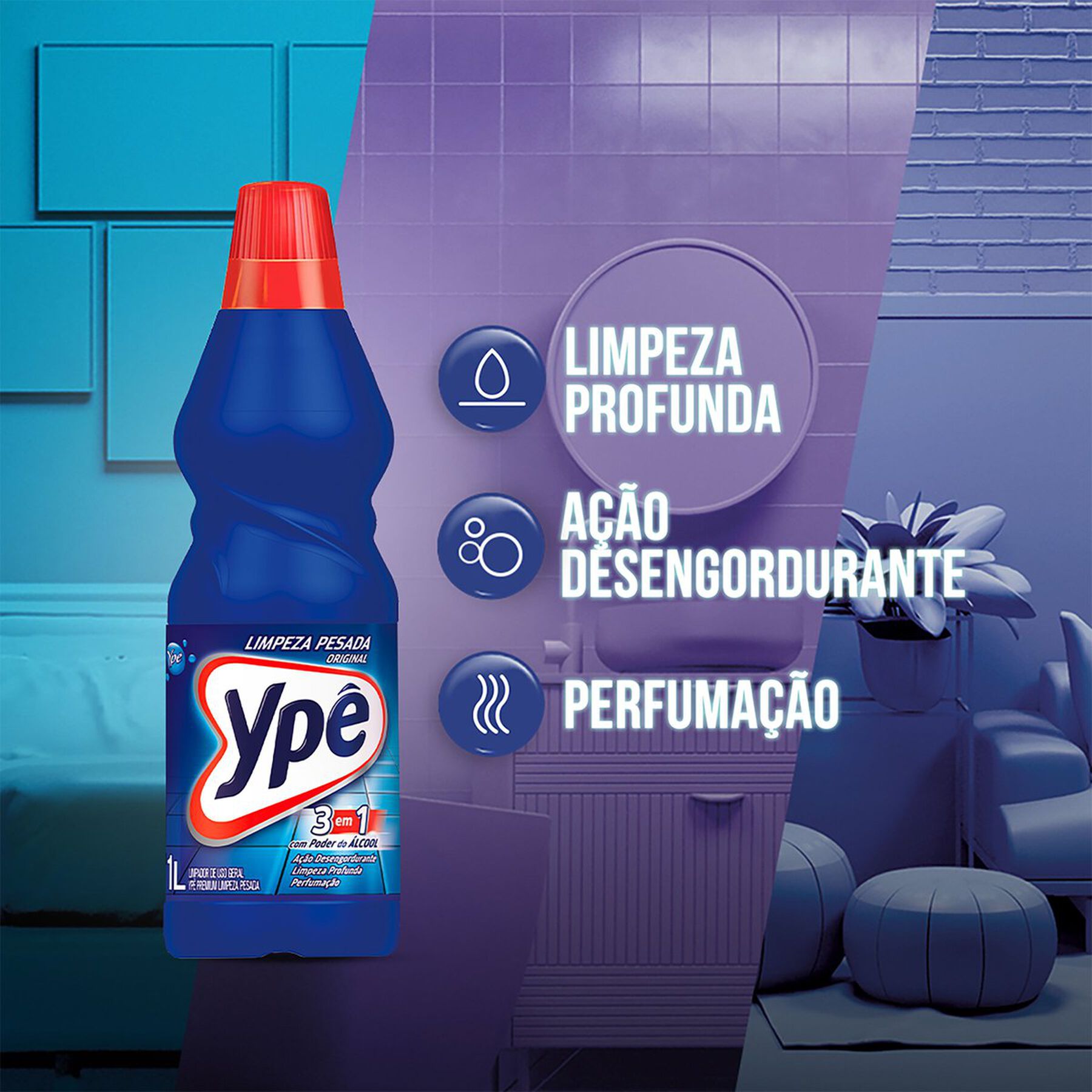 Limpador Limpeza Pesada com Álcool Original Ypê Frasco 1l