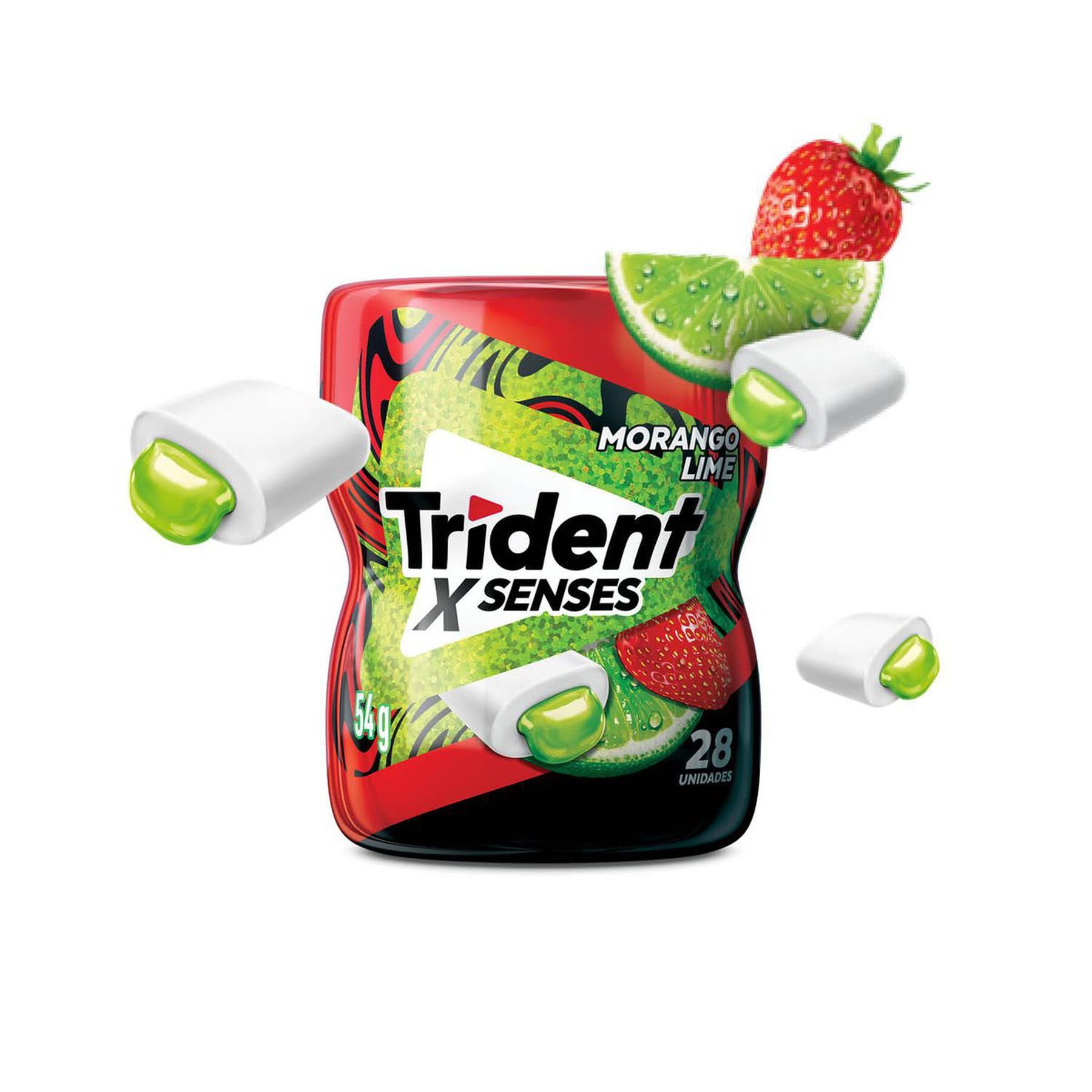 Chiclete Trident XSenses Morango Lime Sem Açúcar Garrafa 54g