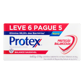 Pack Sabonete em Barra Antibacteriano Protex Balance Saudável Cartucho 510g Leve 6 Pague 5 Unidades