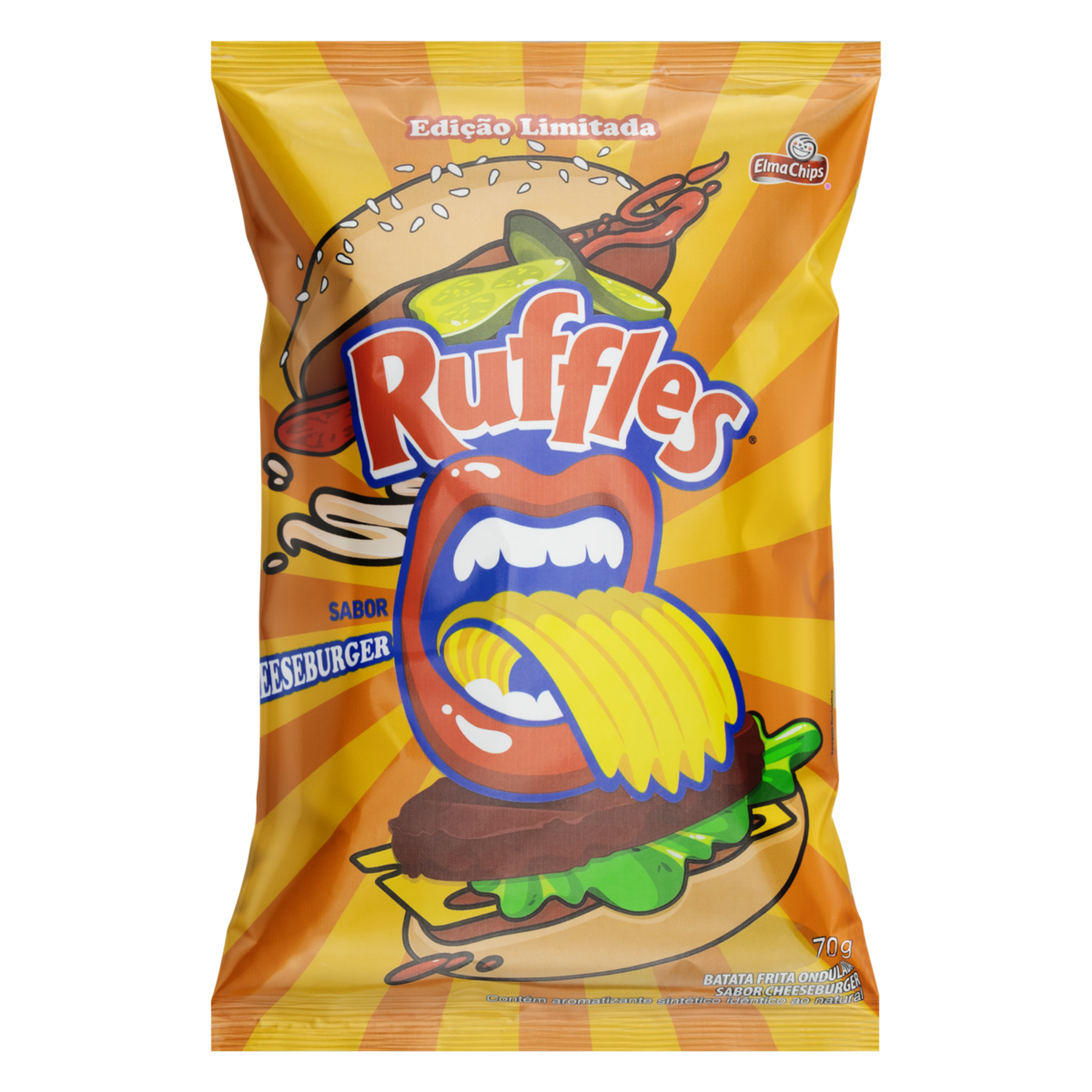 Batata Frita Ondulada Cheeseburger Ruffles Elma Chips Pacote 70g